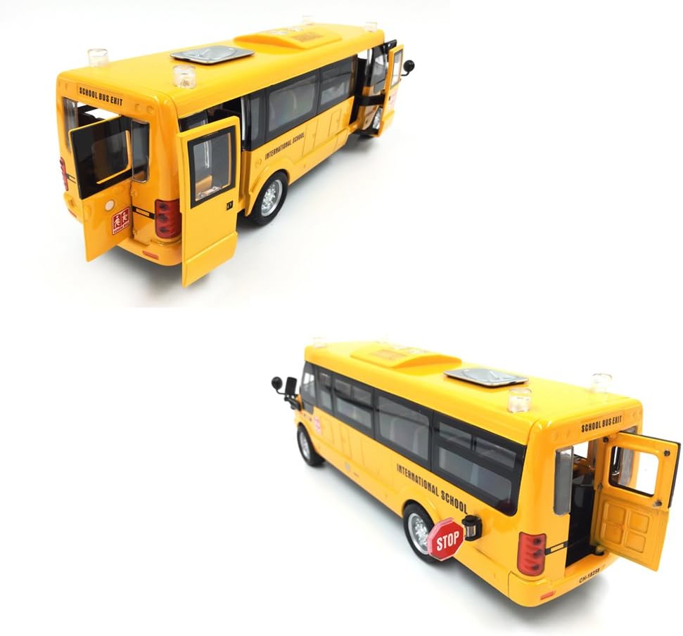 9" Pull Back Die-cast School Bus Toy | Light Up & Sounds Die-cast Metal Toy Vehicles with Bright Yellow and Openable Doors