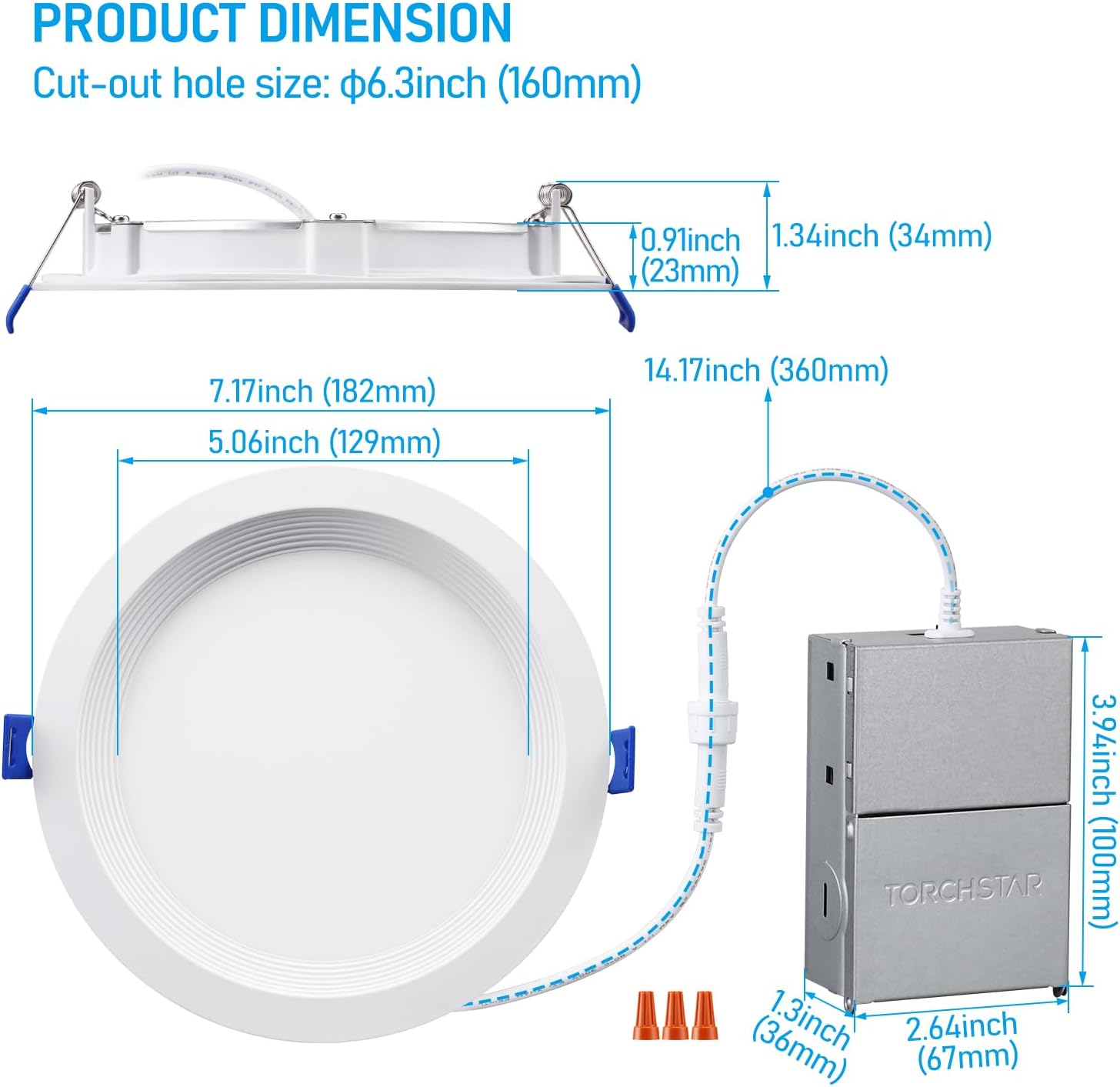 TORCHSTAR 8-Pack 5CCT 6 Inch Slim LED Recessed Lights, Anti-Glare, Aluminum | 12W 1000LM, CRI90 Dimmable Ceiling Downlight with J Box, Air Tight