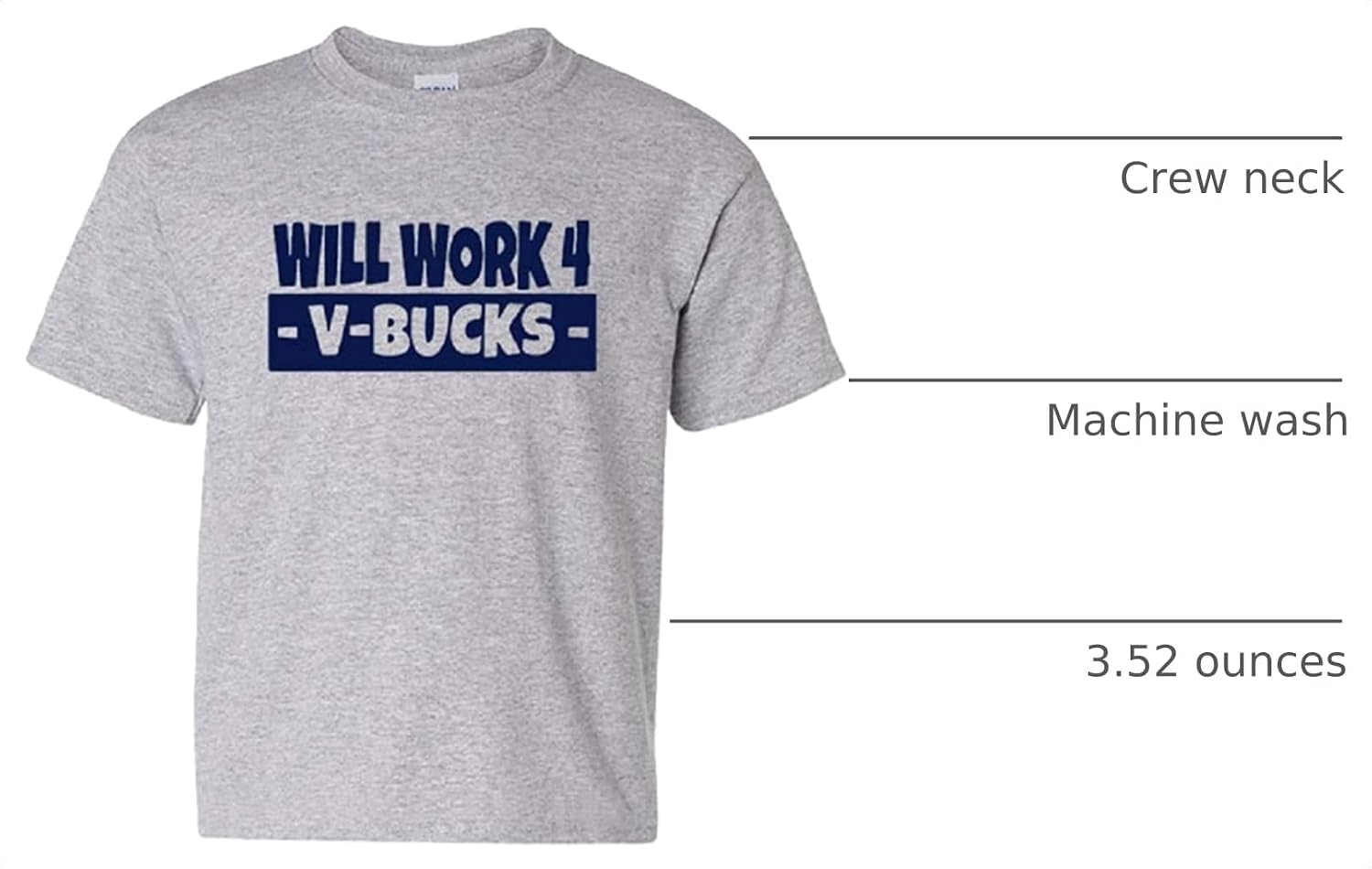 Will Work for V-Bucks Cool Gamer T-Shirt/Hoodie (Youth Medium (10-12), Sport Grey)