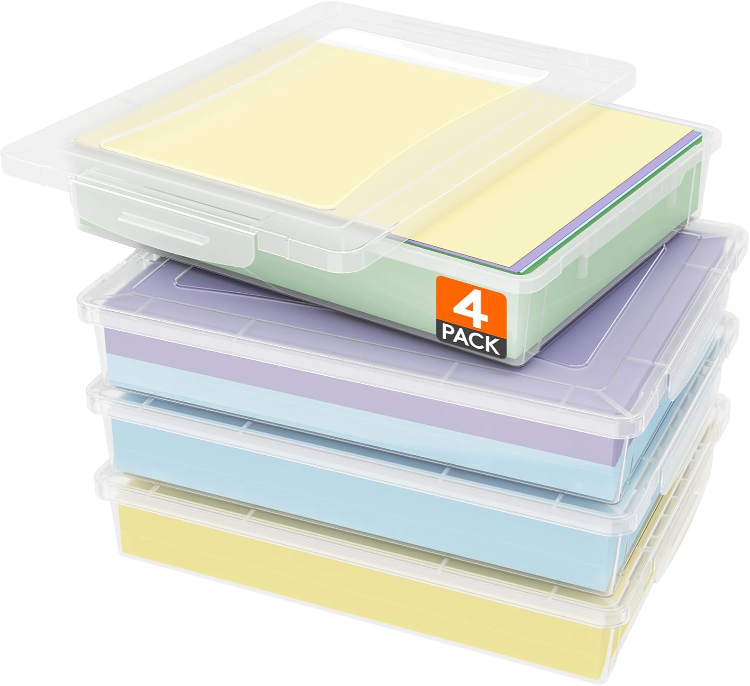 Lifewit Paper Organizer Storage with Lid, Fits 8.5" x 11" Letter, 4 Pcs | Multi-Purpose Plastic File Box with Latching Lids