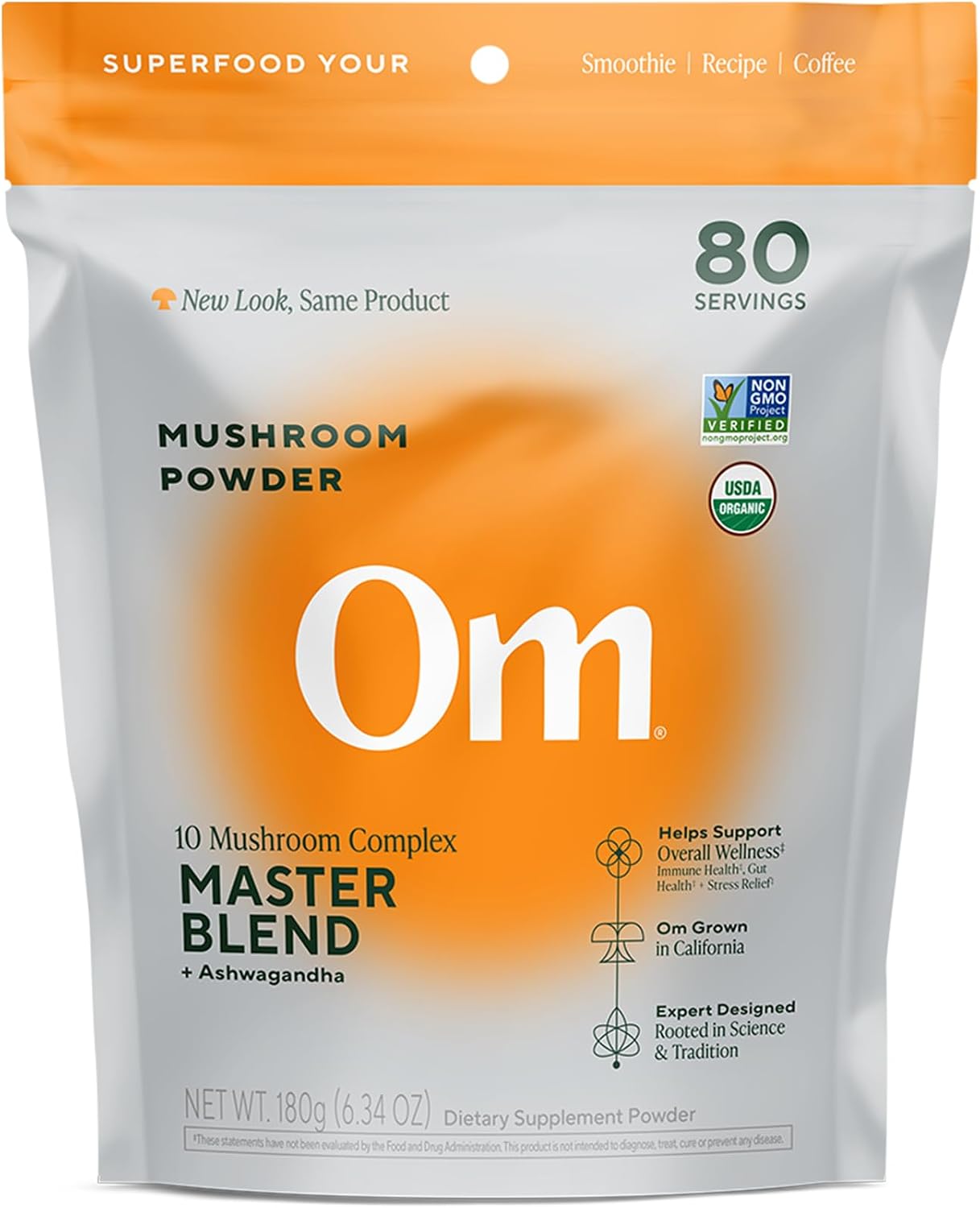 Om Master Blend Mushroom Powder – Organic Mushroom Supplement with 10 Mushrooms and Ashwagandha - Support Immunity, Gut Health & Stress Relief