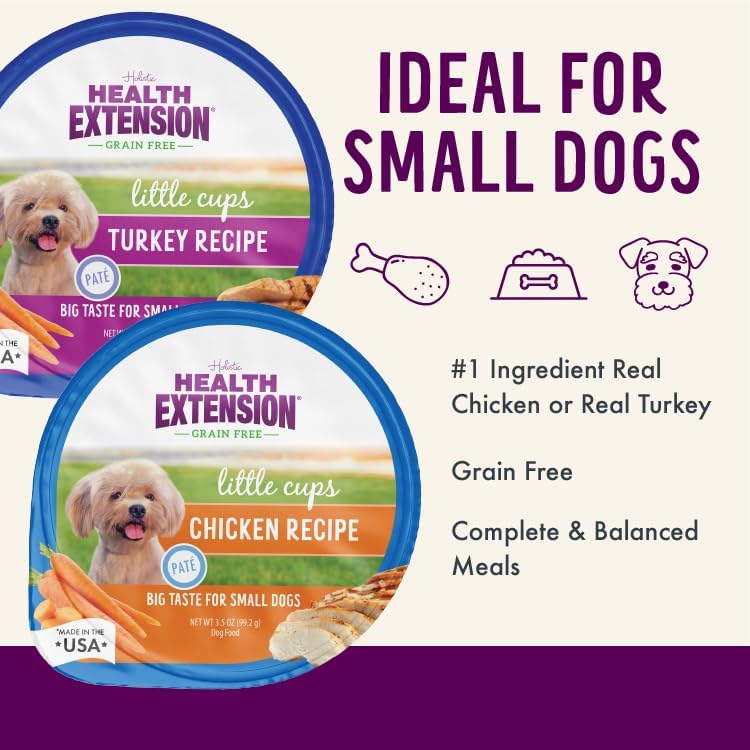 Health Extension Little Cups Grain-Free Wet Dog Food, Small Breed - Variety Box (6 Chicken/6 Turkey) 3.5 oz - Easy to Digest