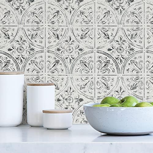 InHome NH3149 Chelsea Antique White Peel & Stick Tin Tiles, Metallic