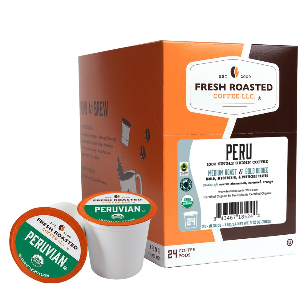 Fresh Roasted Coffee, Organic Colombian K-Cup Pods for Keurig Brewers, Medium Roast, USDA Organic, Kosher, 24 Count (Pack of 3)