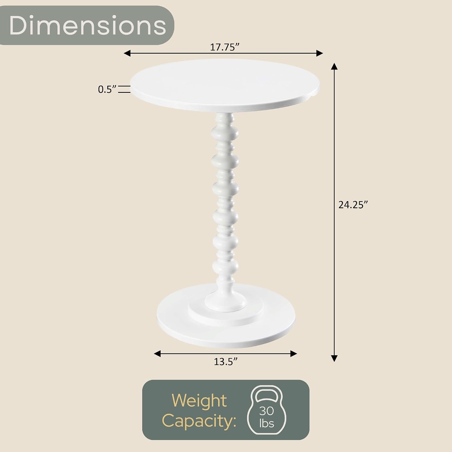 Convenience Concepts Palm Beach Spindle Table 17.75" - Traditional Round End Table for Living Room, Turned Solid Wood Side Table, Classic Display Pedestal Table, Espresso