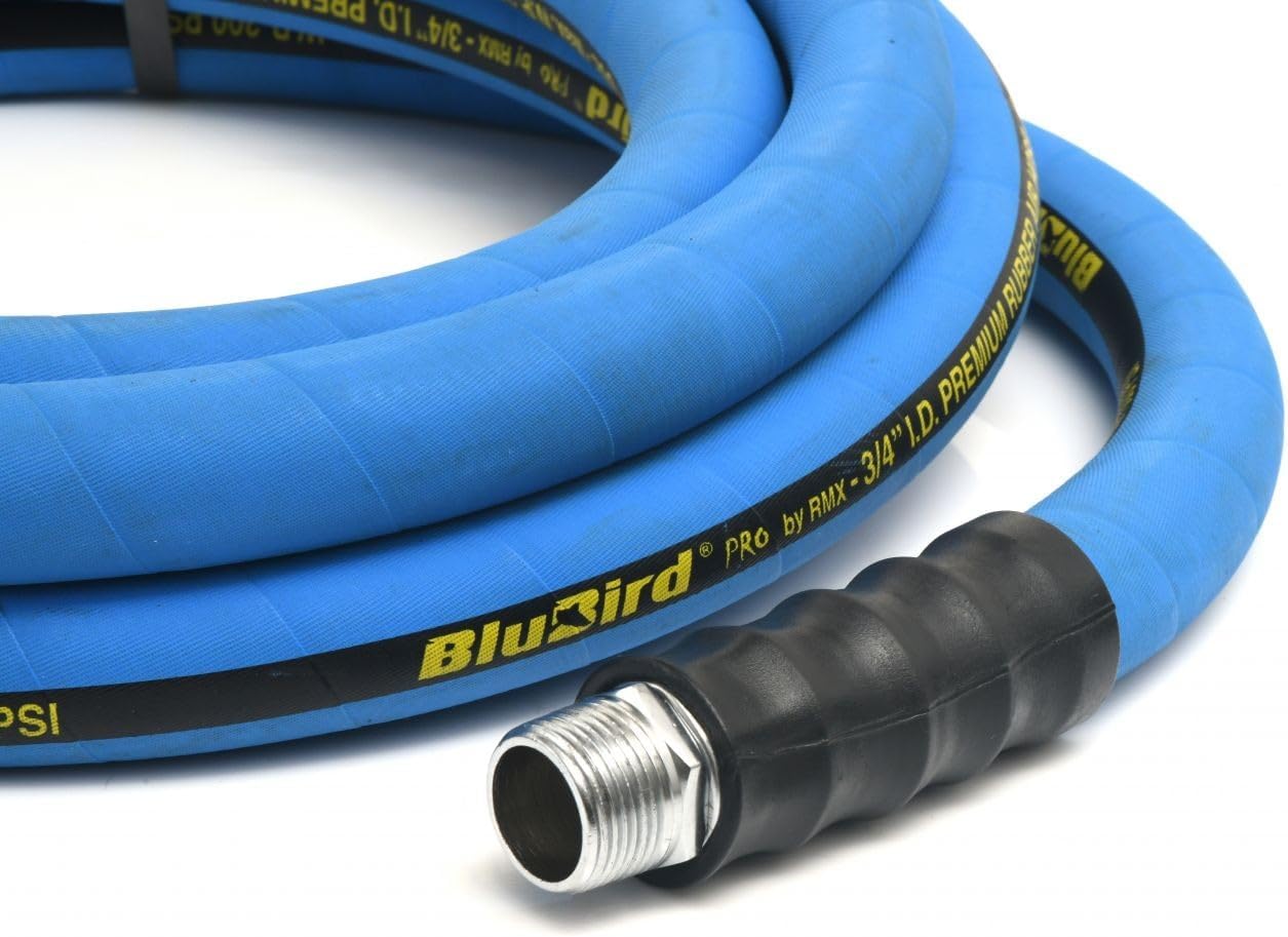 BLUBIRD BB3450 3/4" x 50' Rubber Air Hose, 100% Rubber, Lightest, Strongest, Most Flexible, 300 PSI, 50F to 190F Degrees, Ozone Resistant, High Strength Polyester Braided | Heavy Duty Reinforced Air Hose With 300 PSI Rating, Flexible Design, Kink Resista…