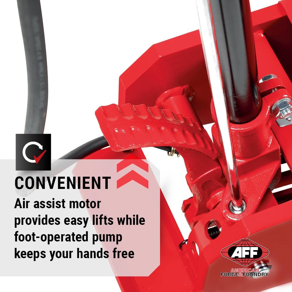 AFF 10 Ton Air Hydraulic Long Chassis Jack - for Long Overhang Vehicles | 10 T Floor Jack with Foot Pump & 3-Position Lock Handle - Ideal for Repair Shops, Bus & Truck Fleets, Heavy Duty Equipment