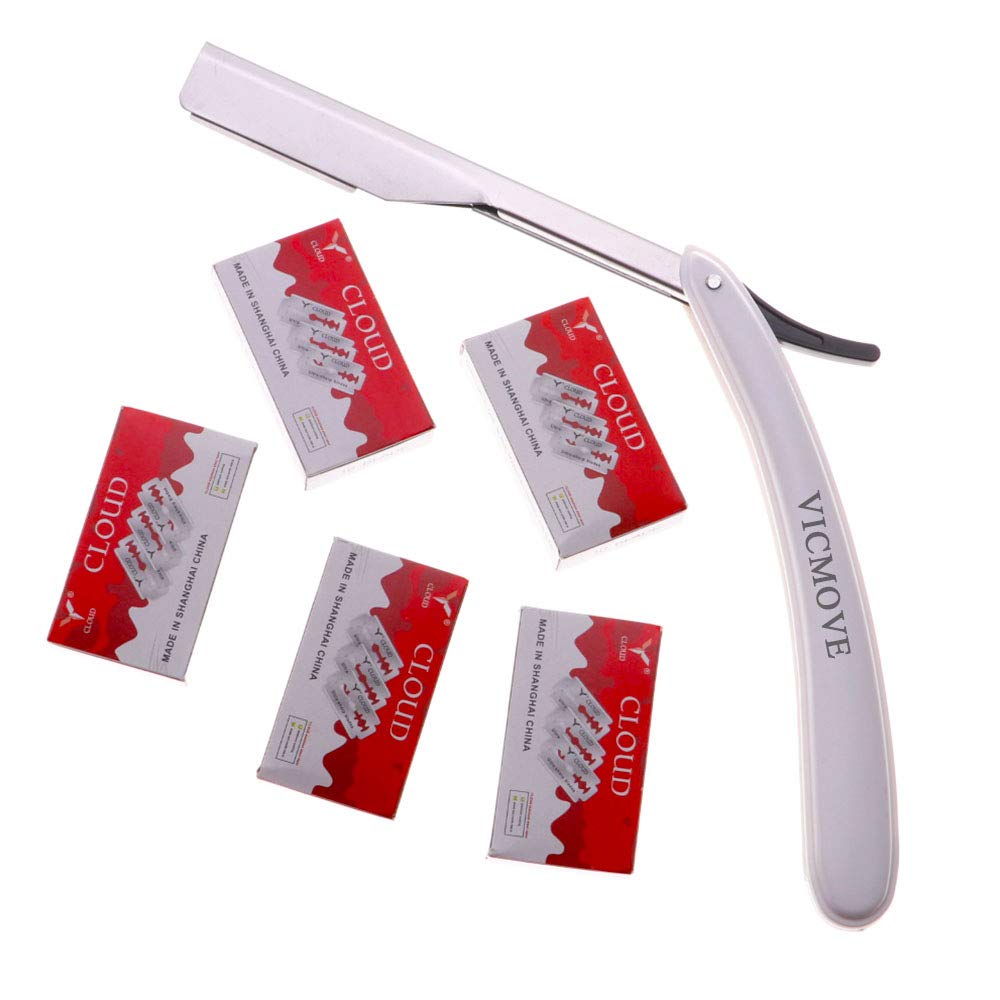 Professional Barber Straight Edge Razor Safety with 20-Pack Derby Blades - 100 Percent Stainless Steel - by VICMOVE (1 razor + 20 blades)