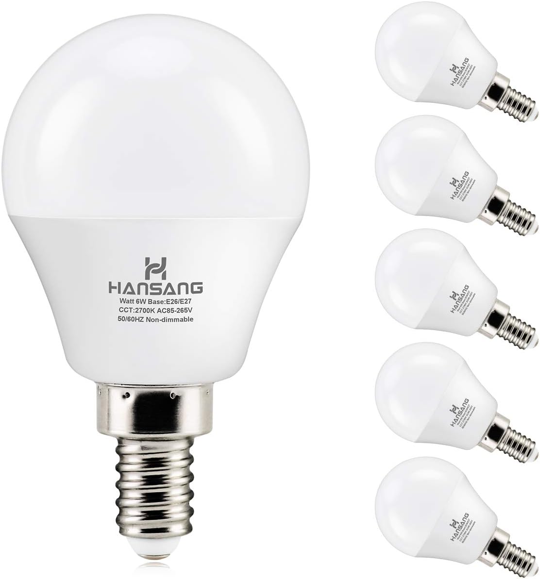 E12 LED Bulb 60W Equivalent Candelabra Light Bulbs 2700K Warm White | Small Base Light Bulb, 6W A15 LED Ceiling Fan Light Bulbs, CRI85+, 120V 600LM Round Bulb for Chandelier, Non-Dimmable 6 Pack