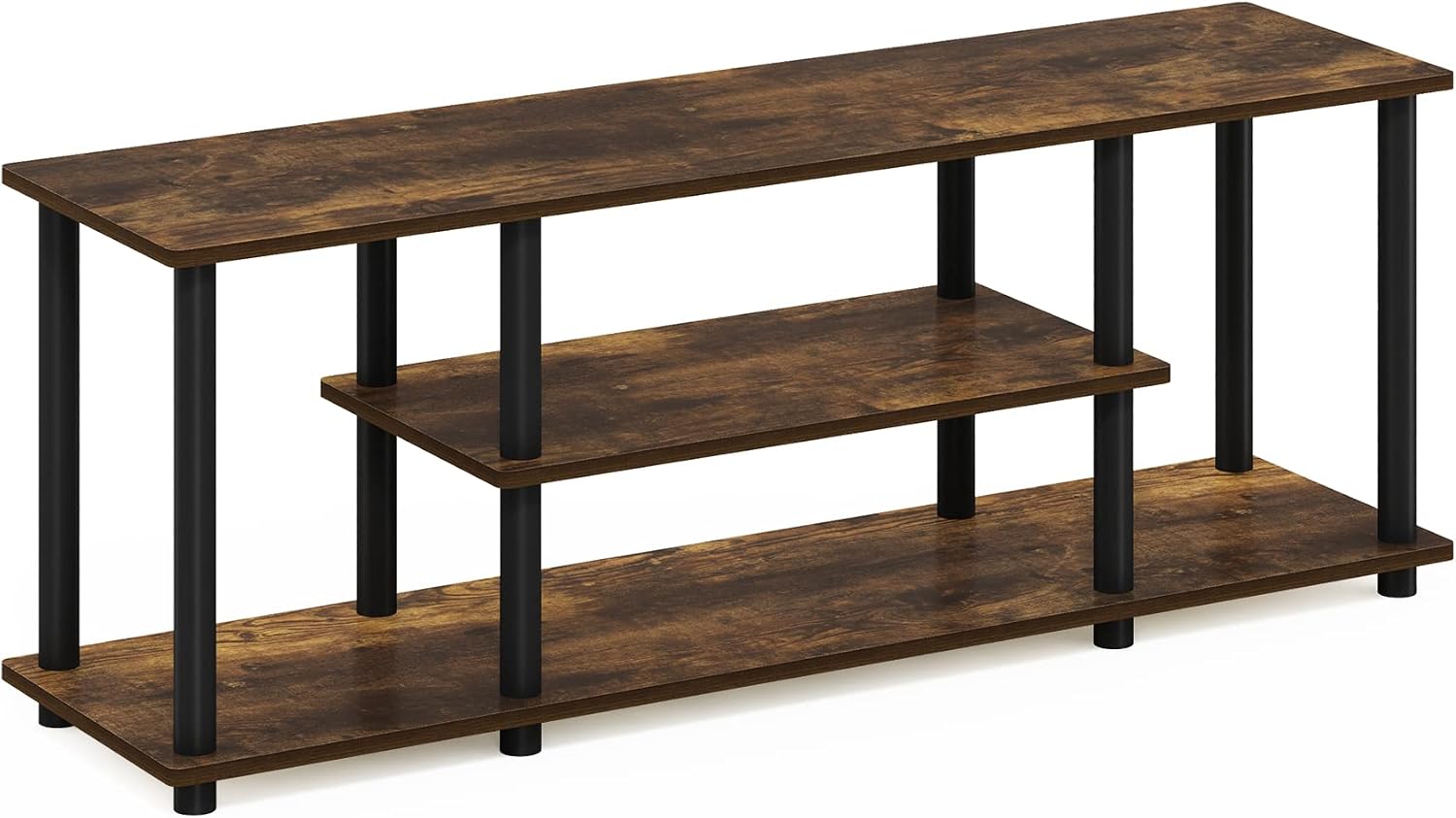 Furinno Turn-N-Tube No Tools 3D 3-Tier Entertainment TV Stand up to 50 inch TV, Round Tubes, French Oak Grey/Black | for TV up to 50 Inch, Open Frame Rectangular Entertainment Center with Storage Shelf, TV Console, for Living Room, Bedroom