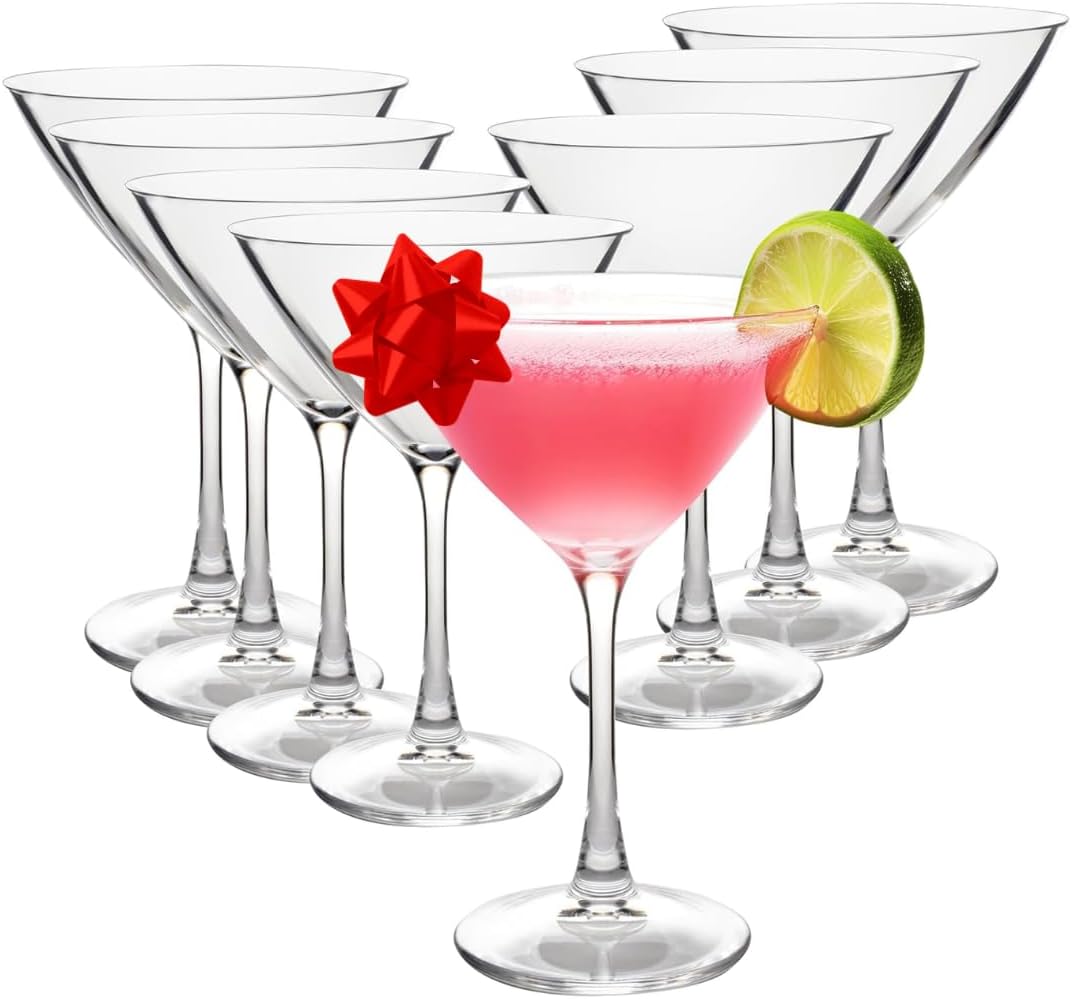 D'Eco 100% Tritan 9 oz Martini Glasses, Shatterproof Glassware, 8 Pack | Reusable