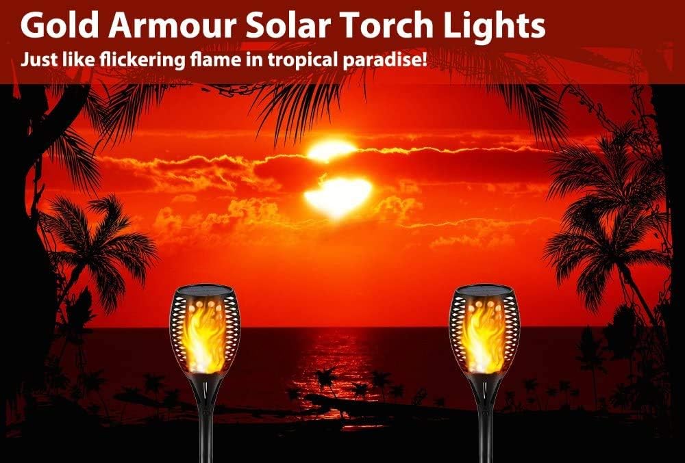 Gold Armour Solar Lights Outdoor - Flickering Flames Torch Lights Solar Light 42.9in Tall