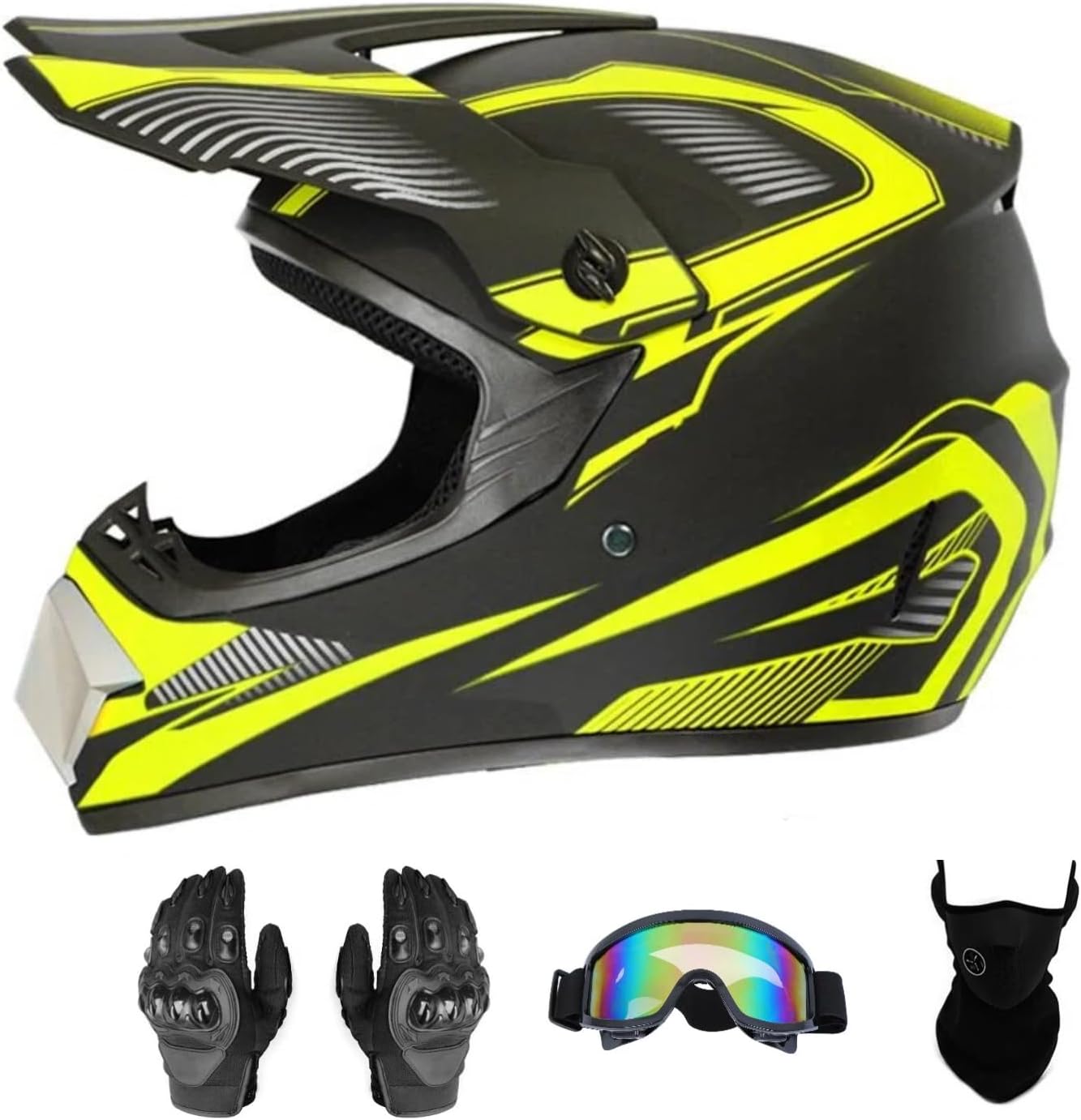 Motocross Offroad Helmet Dirt Bike Helmet BMX MX ATV Helmet Full Face Motorcycle Helmet with Gloves Goggles Mask for Unisex Adult Youth DOT/FMVSS