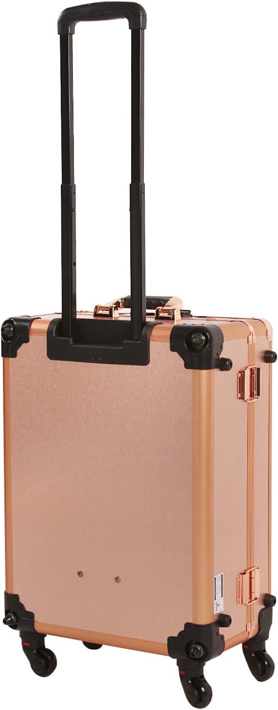 Large Makeup Train Case with Speaker & Code Lock & Full Screen Lighted Mirror & 3 Light Colors Lighted Rolling Cosmetic Organizer