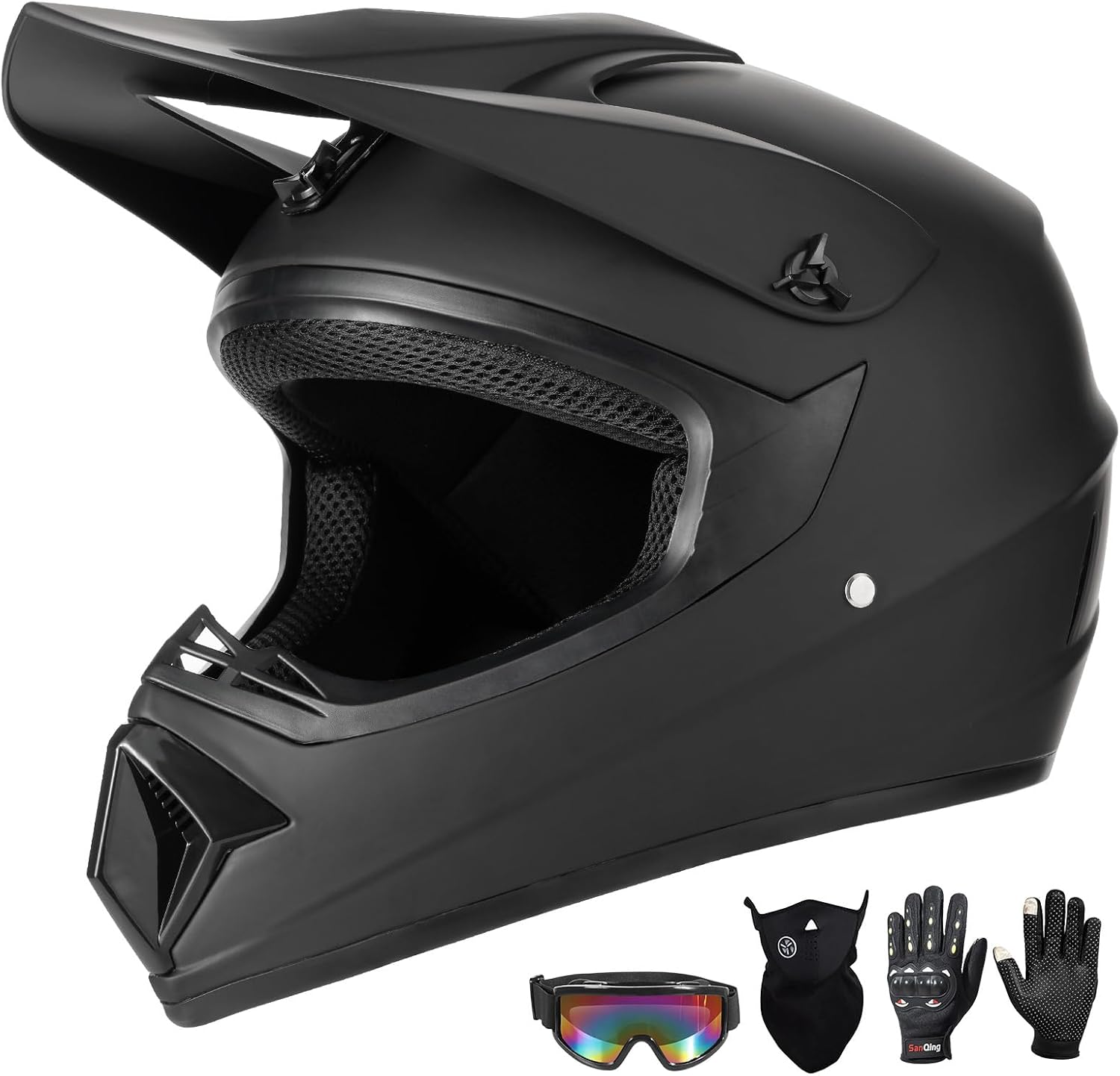 Youth Kids Dirt Bike Motocross Helmet (Goggles Gloves Face Mask) 4PCS Set, DOT Approved Full Face Motorcycle Helmets