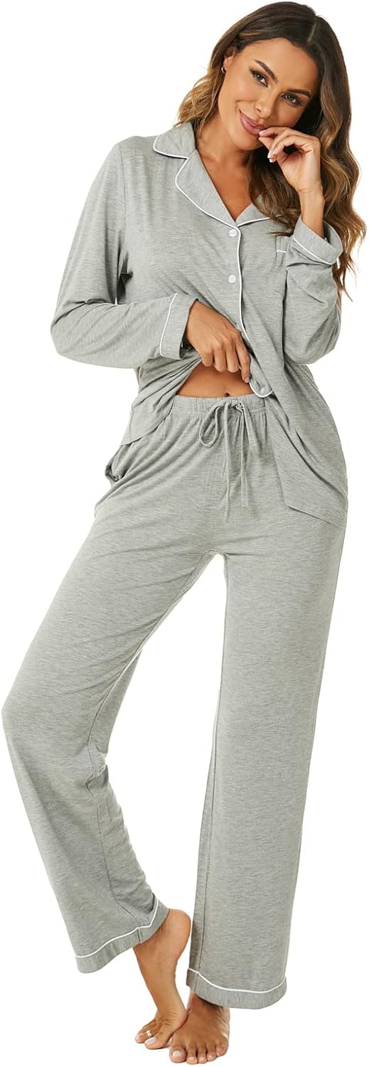 Aamikast Women's Pajama Sets Long Sleeve Button Down Sleepwear Nightwear Soft Pjs Lounge Sets
