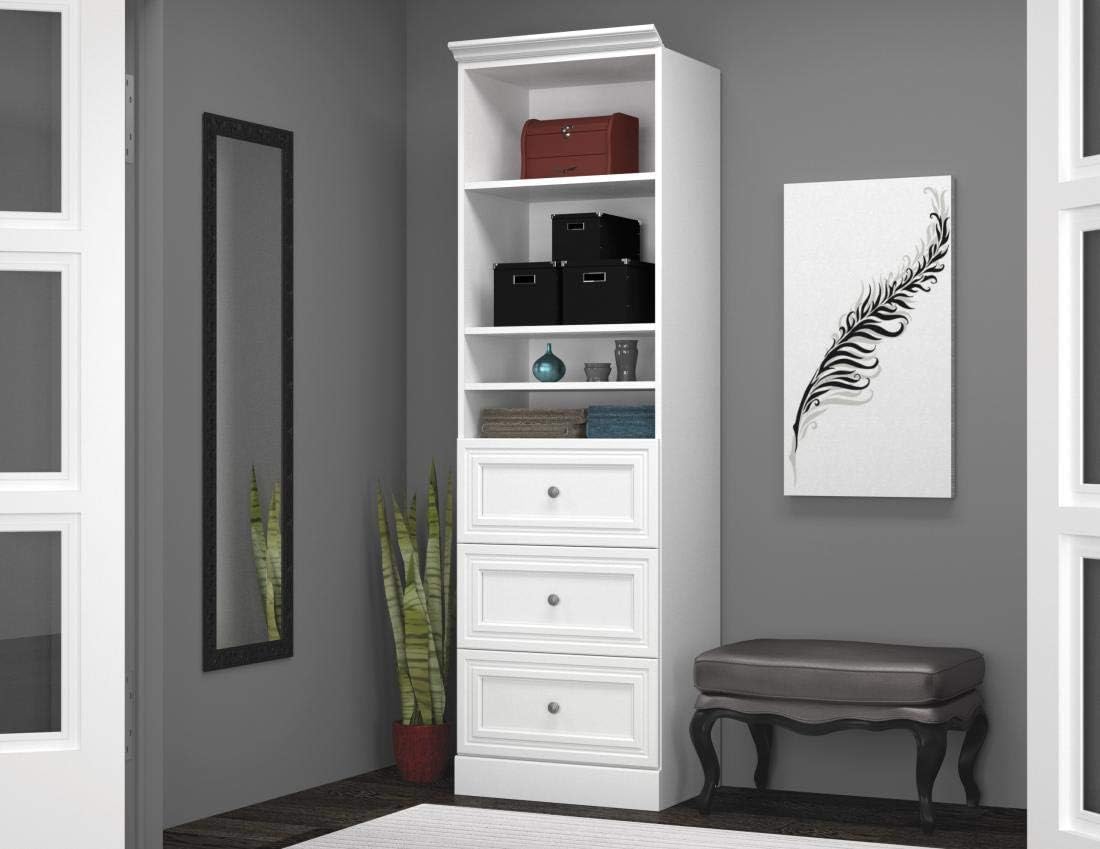 Bestar Versatile Closet Organizer with Drawers, 25-inch Platinum Gray Small Wardrobe with Storage and Shelves for Bedroom, Bathroom, Laundry Room