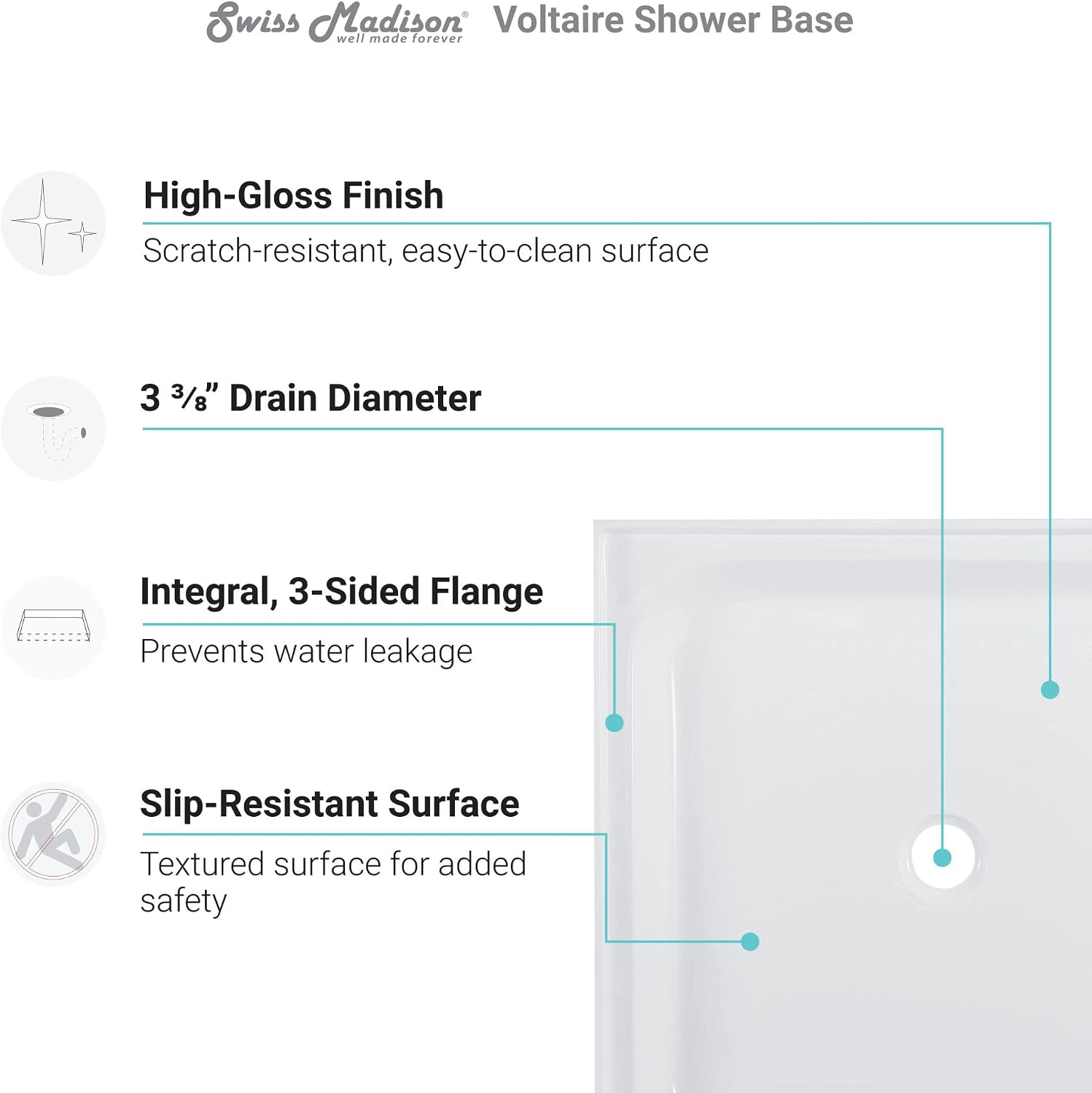Voltaire 60" x 32" Single-Threshold, Right-Hand Drain, Shower Base in Gray