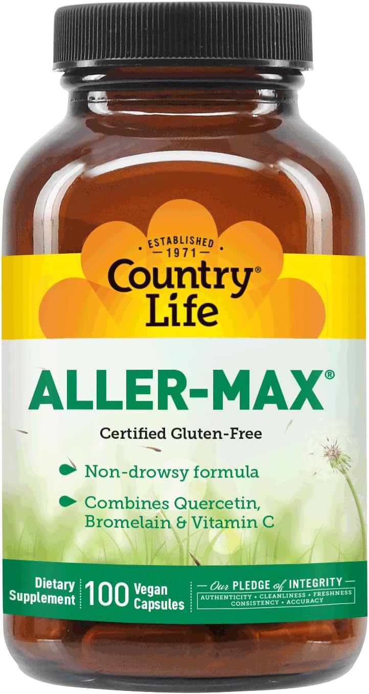 Country Life Aller-Max Quercetin & Bromelain, 100 Vegan Capsules | Non-drowsy formula with vitamin C, zinc, N-acetyl cysteine and a botanical blend