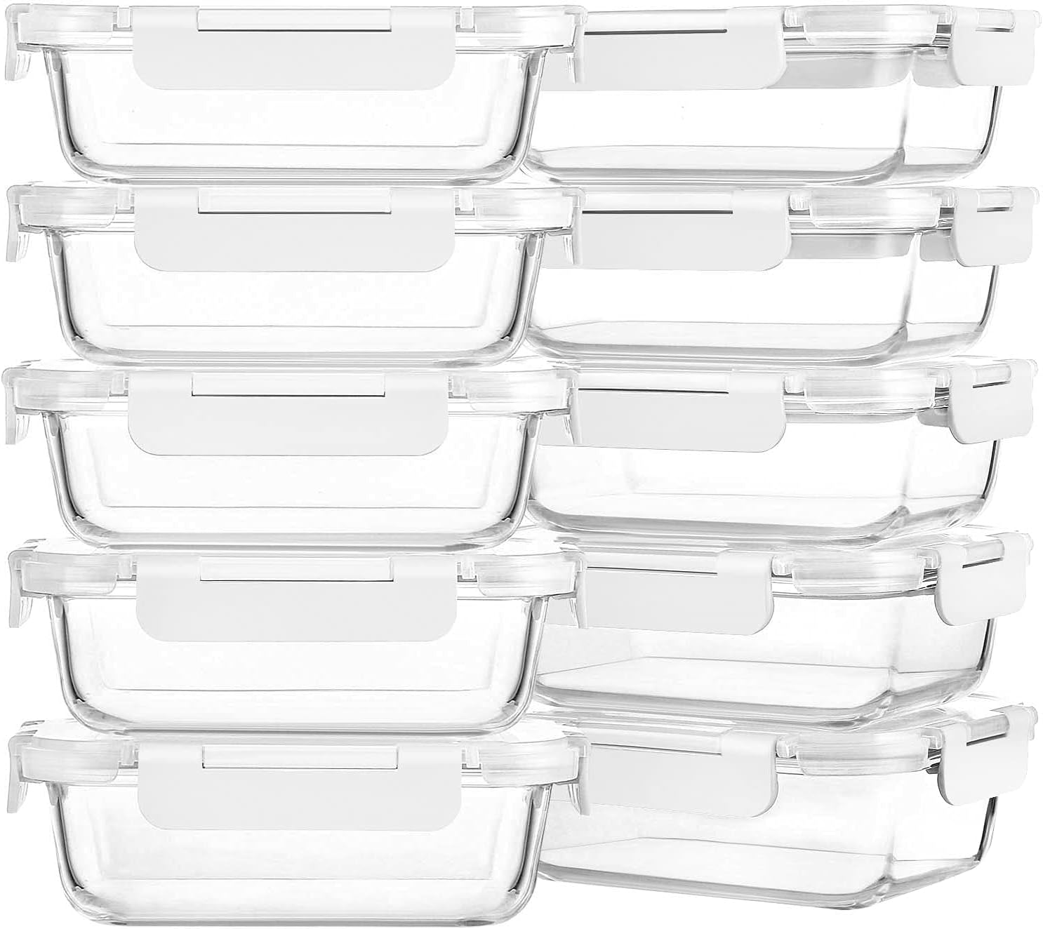 M MCIRCO 10 Pack,22 oz Glass Food Storage Containers with lids, Gray | Glass Meal Prep Containers,Airtight Lunch Containers with Lids, Microwave, Oven, Freezer and Dishwasher Friendly, BPA Free