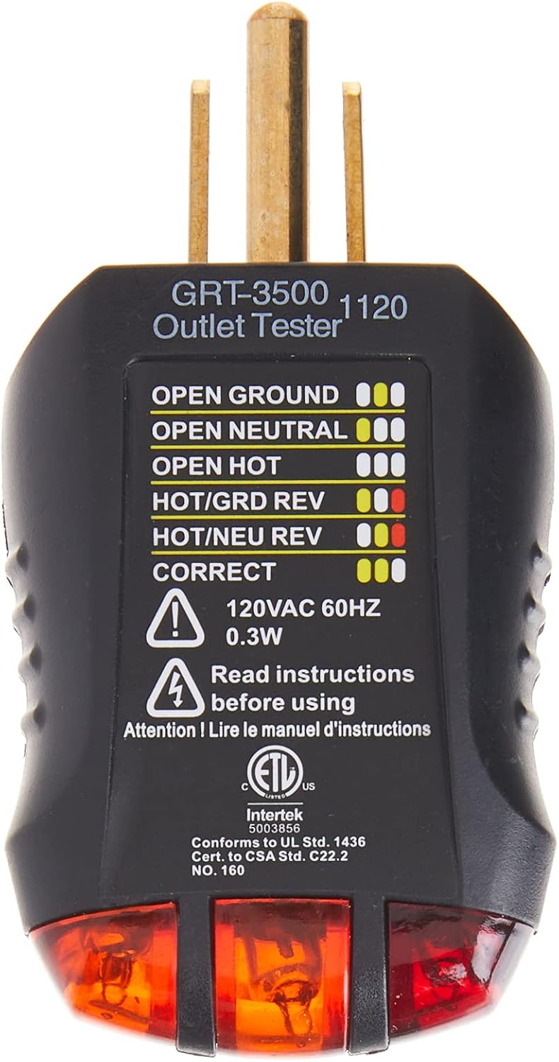 Gardner Bender GFI-3501 Ground Fault Receptacle Tester & Circuit Analyzer, 110-125V AC, for GFCI / Standard / Extension Cords & More, 7 Visual LED Tests , Red | 110-125V AC Receptacle Tester w/ 3 LED Lights Indicating 7 Wiring Conditions, Tests GFCI & Ou…