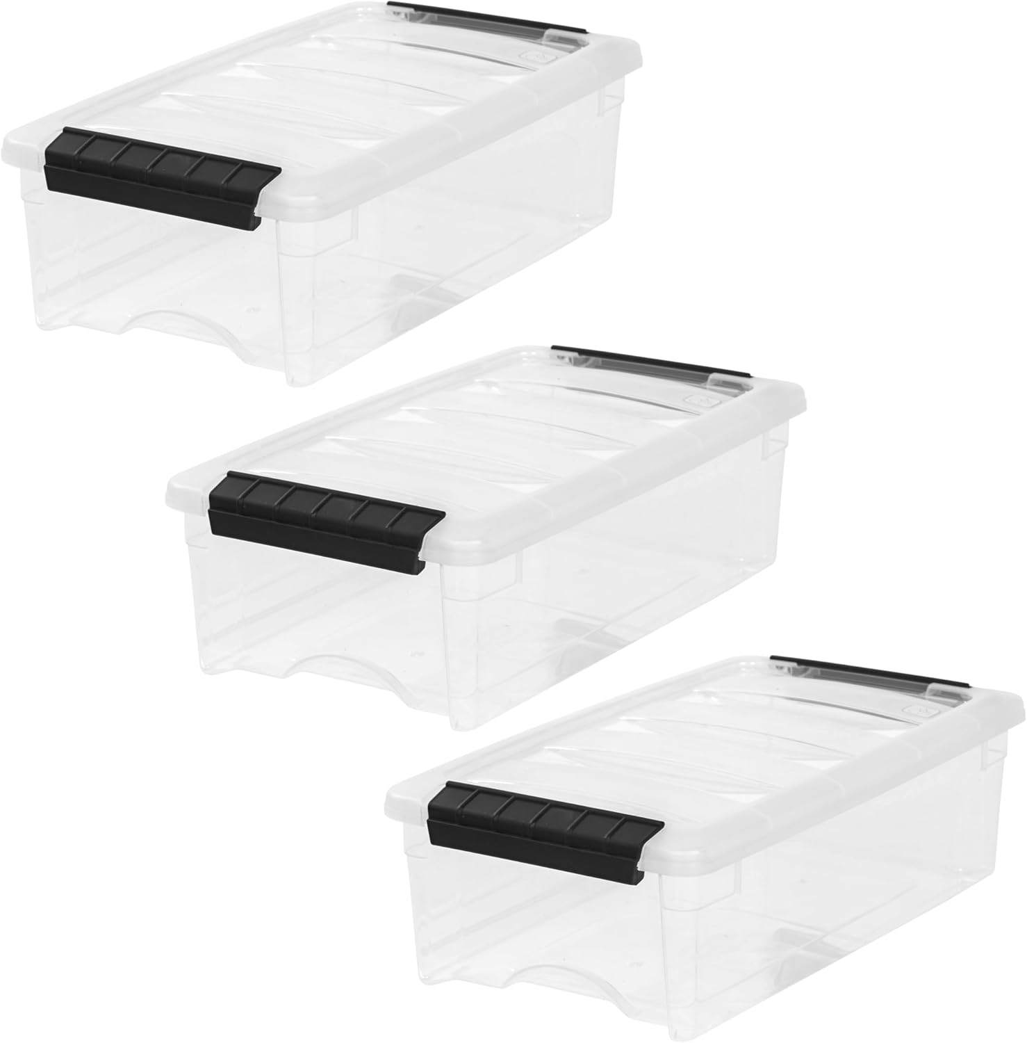 IRIS USA 6-Pack 54 Quart Storage Bins with Lids, Clear | Transparent design makes contents easy to find. Perfect for moving, blankets, clothing, and garage storage. Nestable design