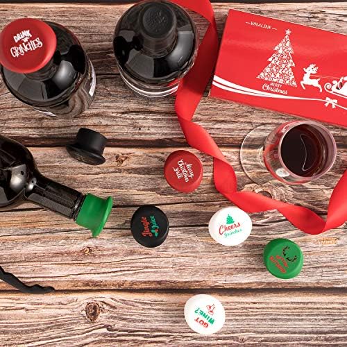 Whaline 8 Pack Christmas Wine Bottle Stoppers and Gift Box, Funny Silicone Reusable Caps Bottle Sealers with a Funny Saying for Wine Beer Bottles