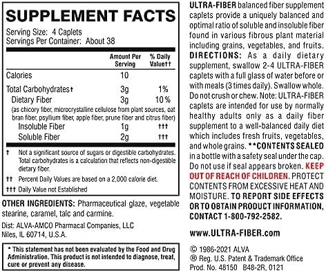 Ultra-Fiber High Fiber Supplement, Soluble & Insoluble Fiber, 150 Count | Coated, easy-to-swallow caplets provide 48% more fiber for comfortable