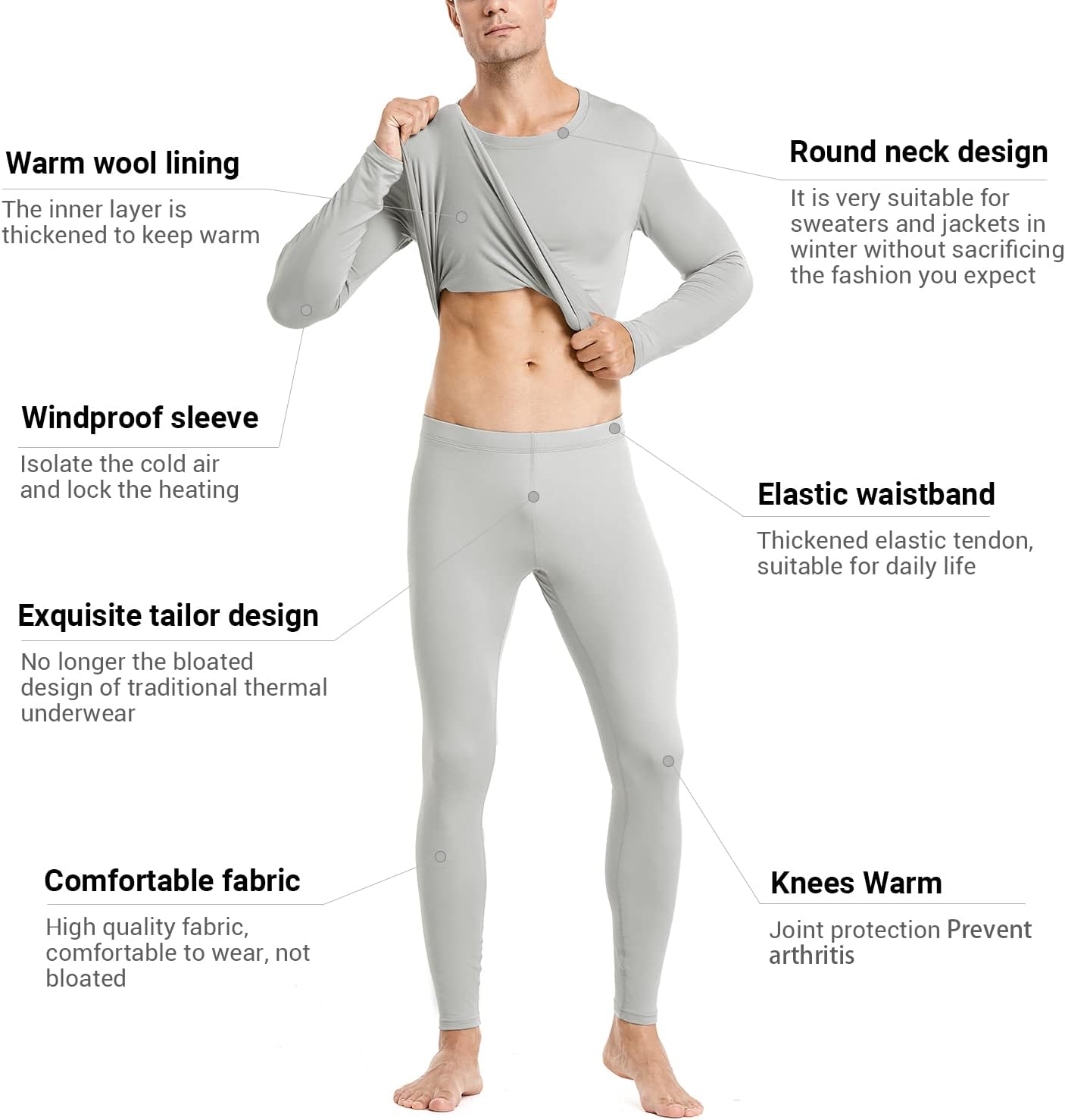 PISIQI Thermal Underwear Men Long Johns Set Ultra-Soft with Fleece Lined Base Layer Winter Skiing Warm Top & Bottom