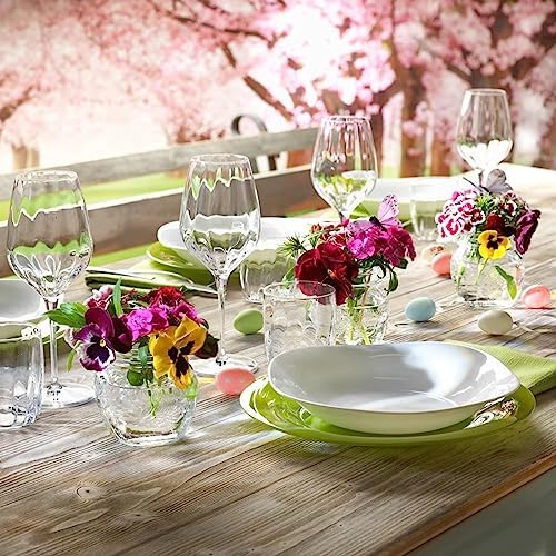 Bormioli Rocco Parma Set Of 6 Pasta Bowls And Soup Plates, 8.75 Inch Tempered Opal Glass, Clean White, Linear & Curved Design, Dishwasher Safe