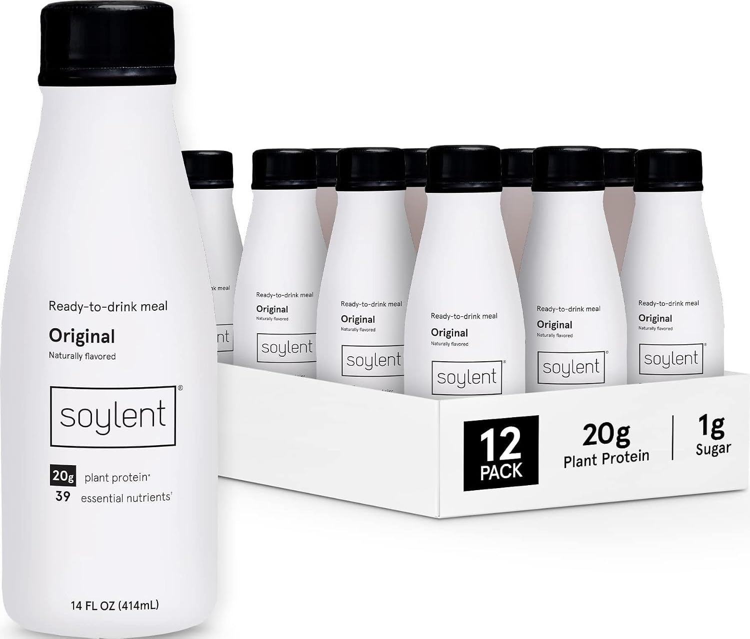 Soylent Creamy Chocolate Meal Replacement Shake, Ready-to-Drink Plant Based Protein Drink, Contains 20g Complete Vegan Protein and 1g Sugar, 14oz