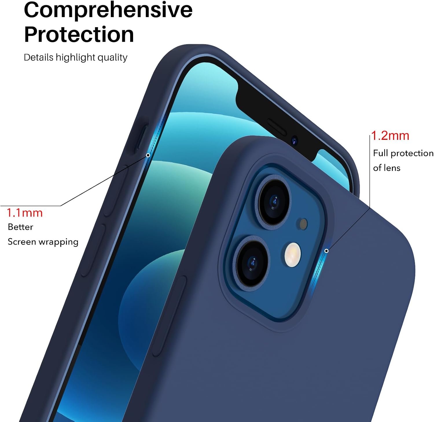 ORNARTO for iPhone 12 Mini Case, Slim Liquid Silicone Cover, Navy Blue