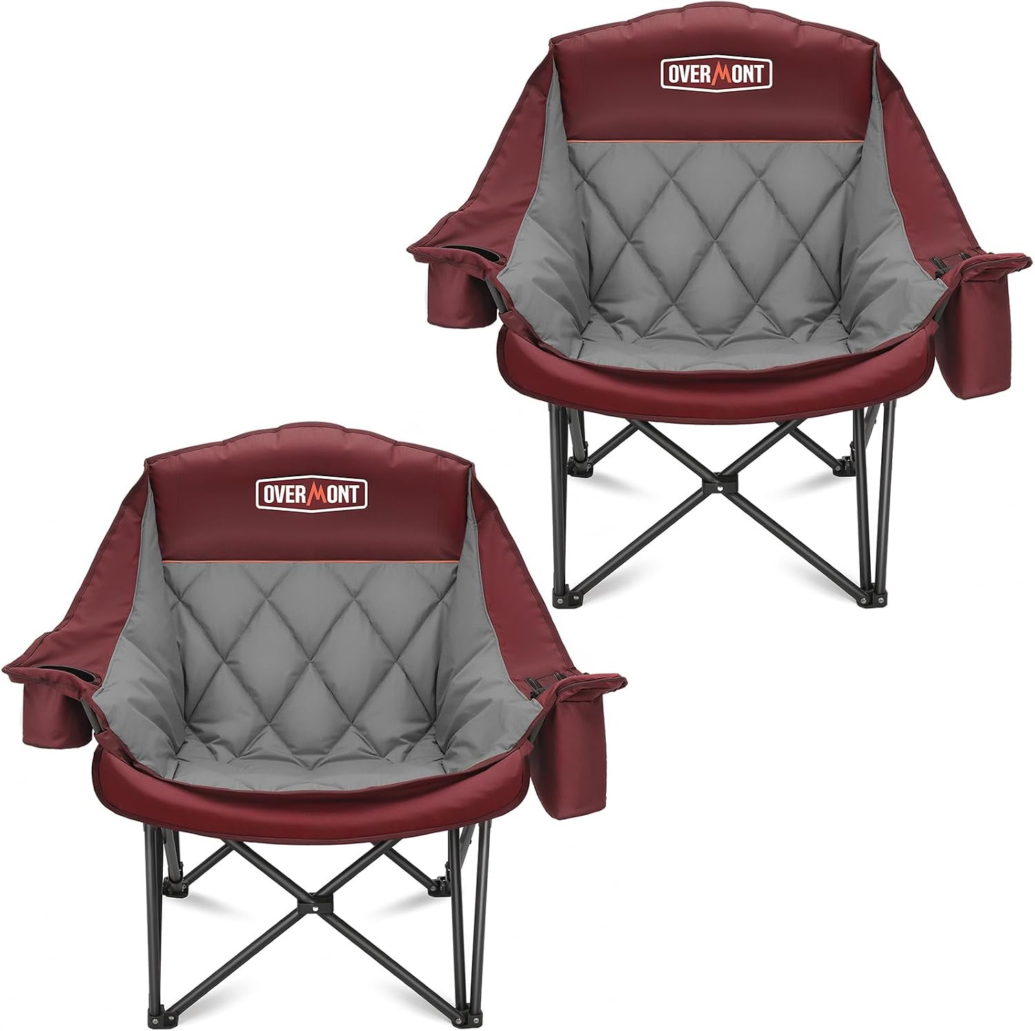 Overmont Oversized XL Camping Chair for Adults - 500lbs Support Heavy-Duty Padded Folding Chair with Side Pocket Cup Holder Cooling Bag for Outdoor Sports Garden Beach Fishing Lawn Black