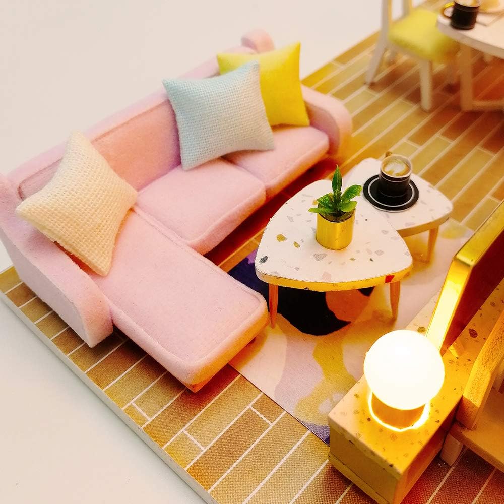 GuDoQi DIY Miniature Dollhouse Kit with Furniture, Tiny House kit 1:24 Scale, Need to Assemble Around 30 Hours