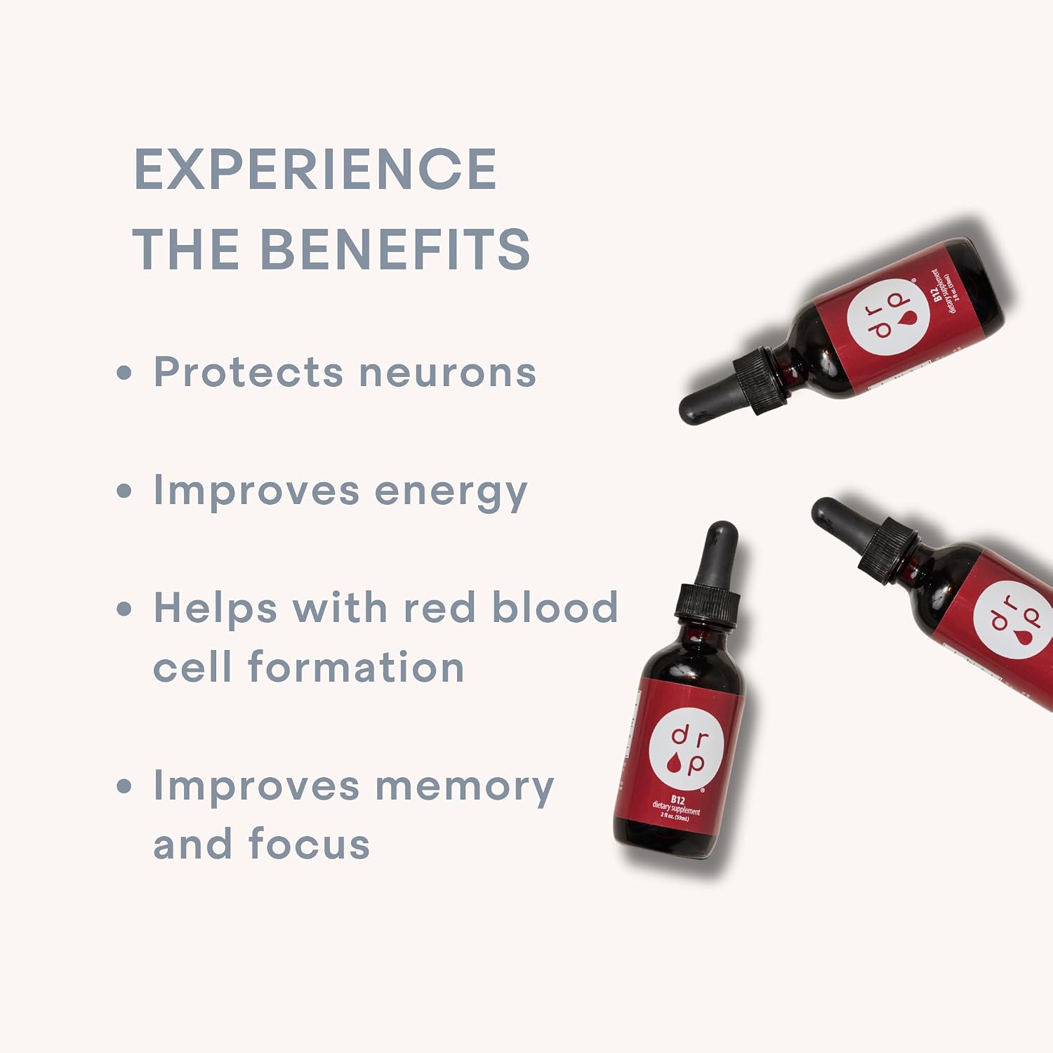 Drop Vitamin B12 Liquid Drops, 2500 mcg Methylated B12 (Methylcobalamin), Sublingual Drops for Energy and Nervous System Support, Natural Cherry