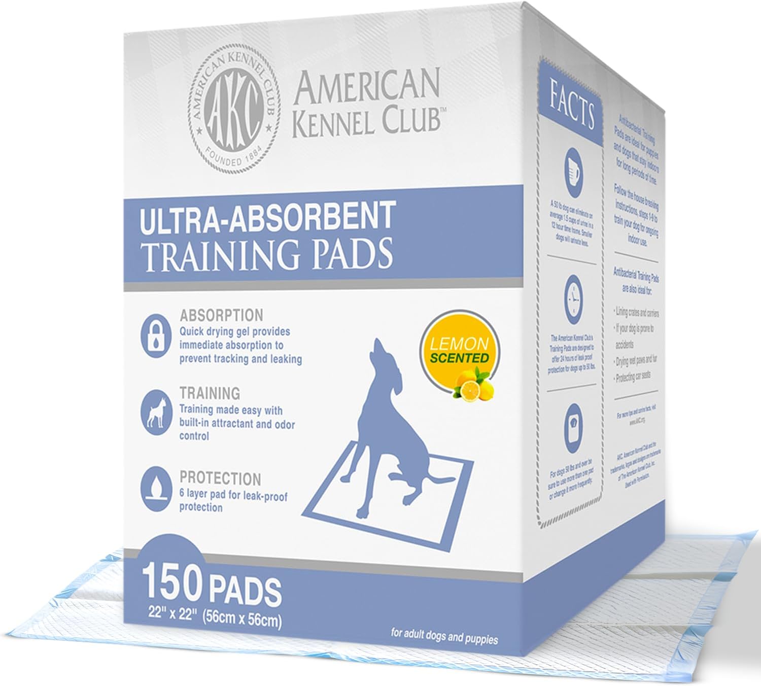 AKC Puppy Training Pads, 22" x 22", Lavender Scented, 150 Count