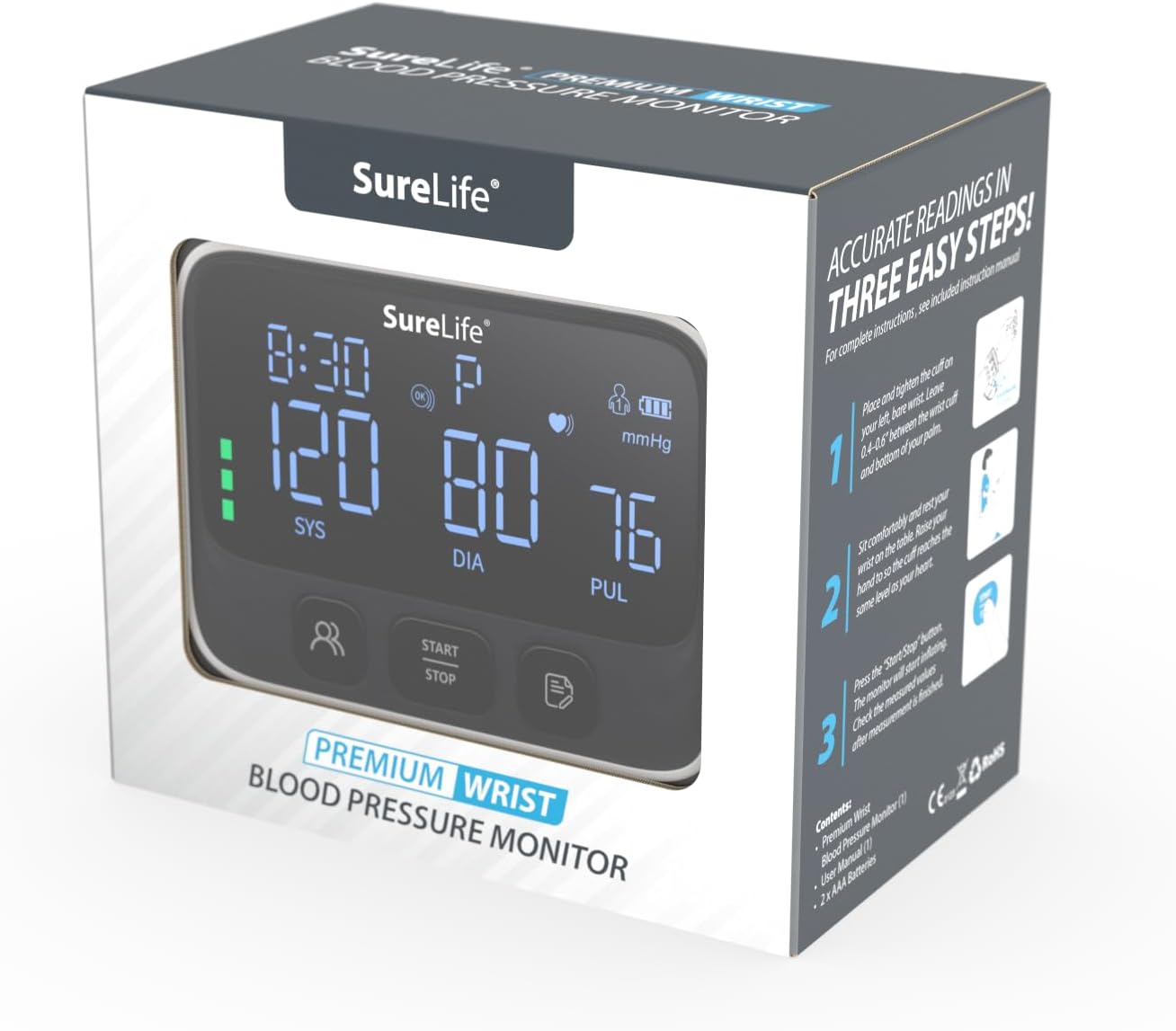 SureLife Premium Wrist Blood Pressure Monitor | Voice Readout, Irregular Heartbeat Alerts, Color-Coded Backlit LCD Screen, Fully Automatic