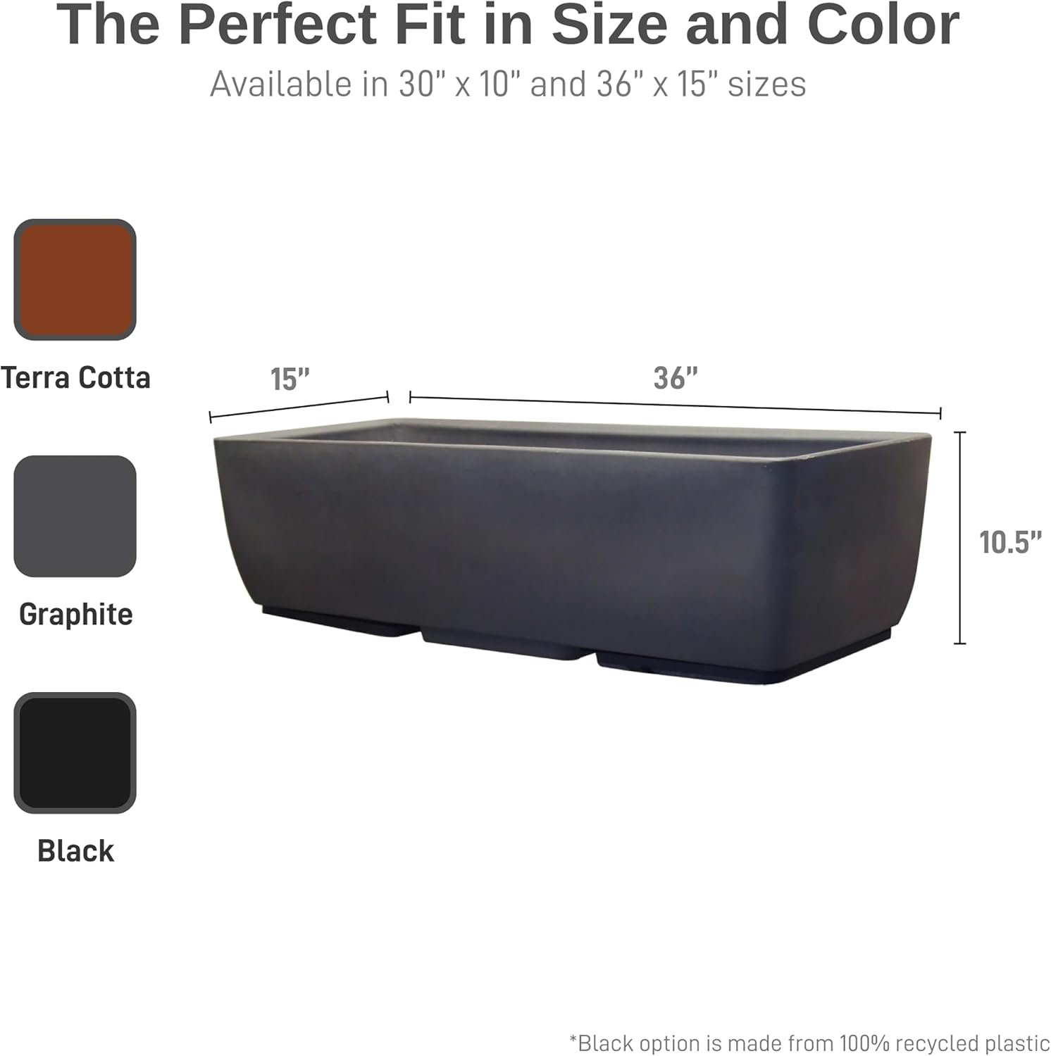RTS Home Accents 30" Urban Rectangular Garden Planter, Graphite - Stylish, Durable, and Weather-Resistant Planter for Outdoor Gardens, Patios, and Urban Spaces