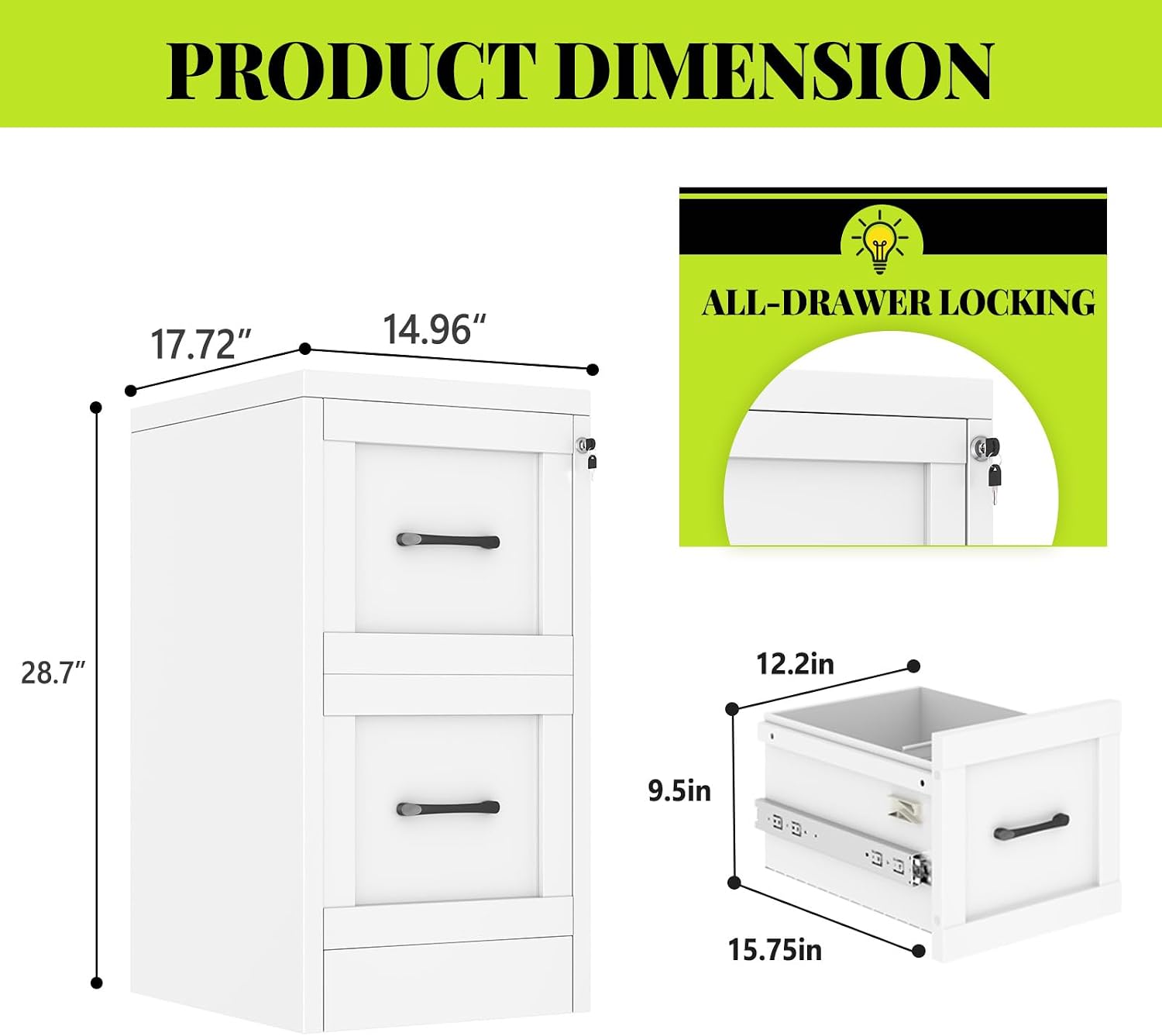 3 Drawer File Cabinet, Office Mobile Filing Cabinet, Printer Stand | All-in-One Office Storage, 3 Storage Drawers, 2 Adjustable Shelves, Lockable Cabinet, 4 Casters, 46.5-Inch Top