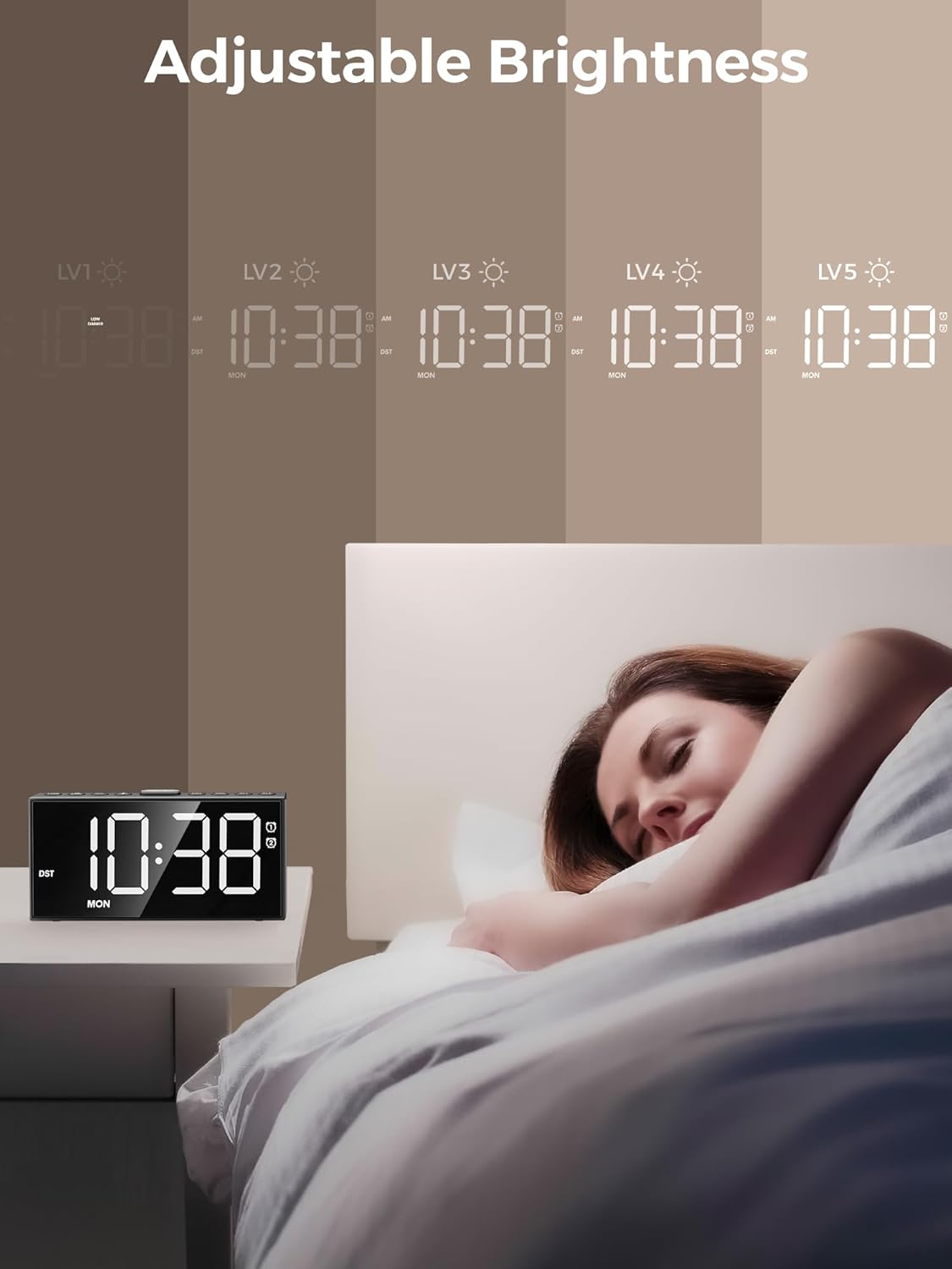 Digital Alarm Clocks for Bedrooms, Dual Alarms, 7.5-Inch Large Display