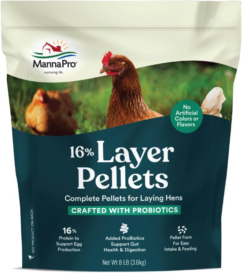 Manna Pro Layer Crumbles Chicken Feed, 16% Protein, Digestive Aid, 8 lb Bag | Complete Feed for Laying Hens, 16% Protein Formula, Added Probiotics, Supports Egg Production & Digestion