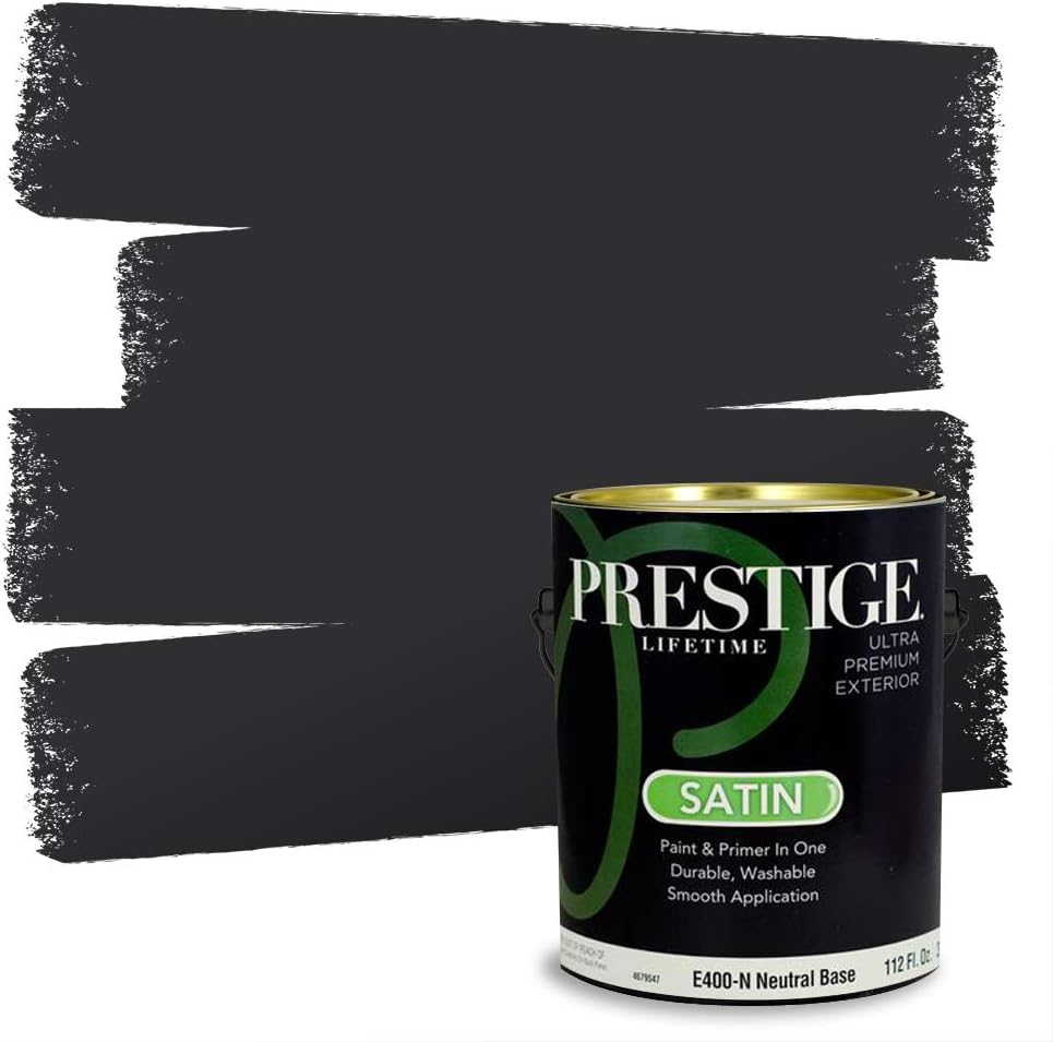 PRESTIGE Paints Exterior Paint and Primer In One, 1-Gallon, Satin, Comparable Match of Sherwin Williams* Tricorn Black*
