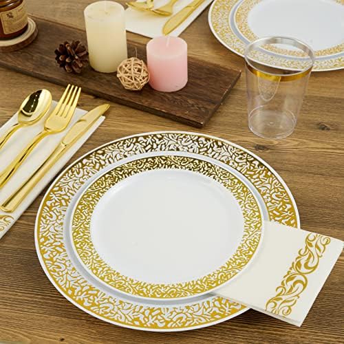 FOCUSLINE 175 Pieces Rose Gold Disposable Dinnerware Set for 25 Guests