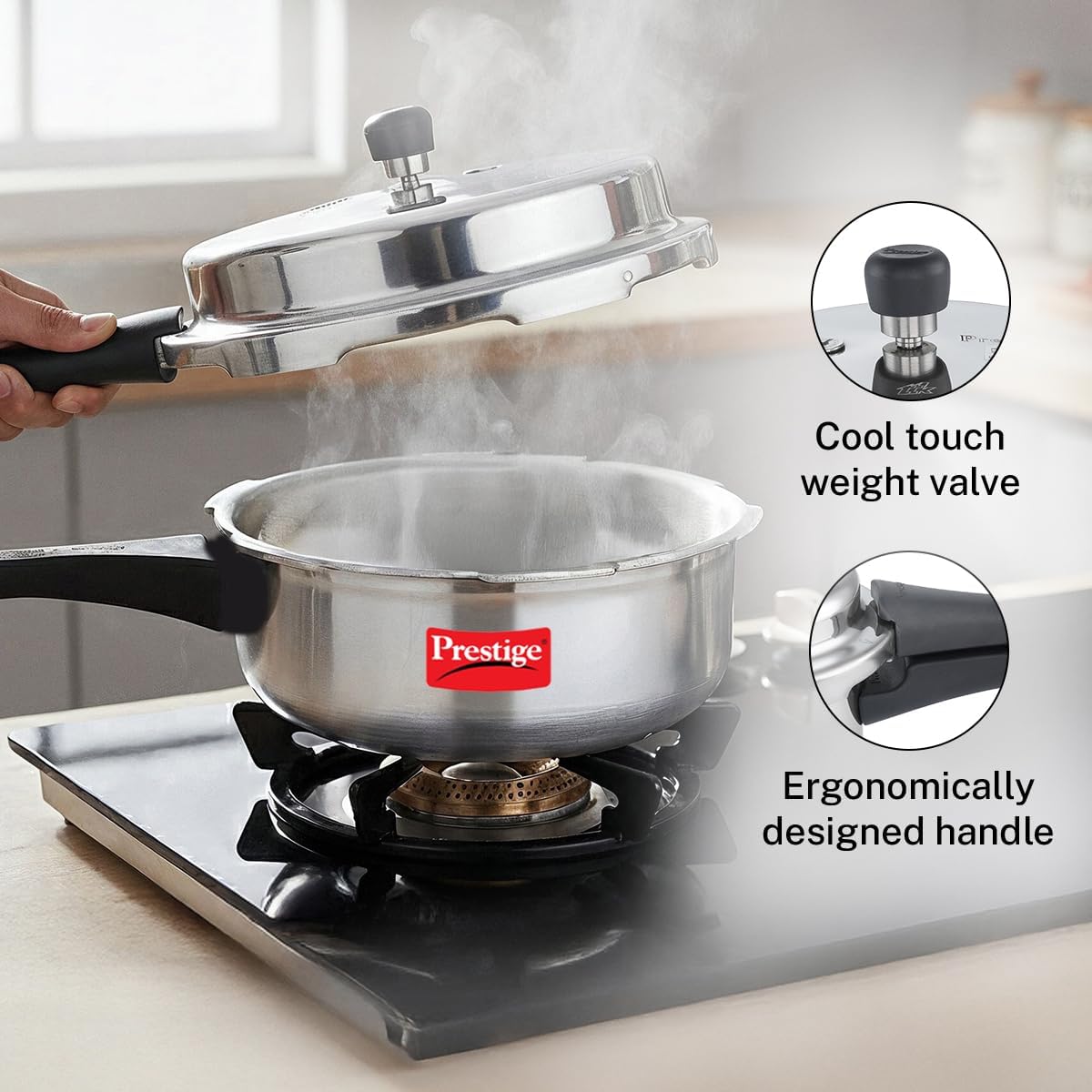 Prestige Popular Aluminum Pressure Cooker, 5 L, Silver