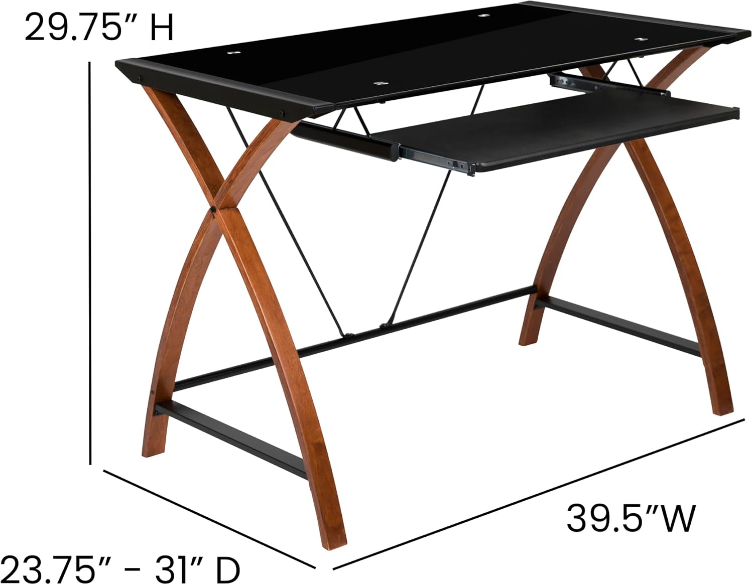 Flash Furniture Jude Tempered Glass Computer Desk with Pull-Out Keyboard Tray and Crisscross Frame, Small Computer Desk for Home Office, Cherry/Clear