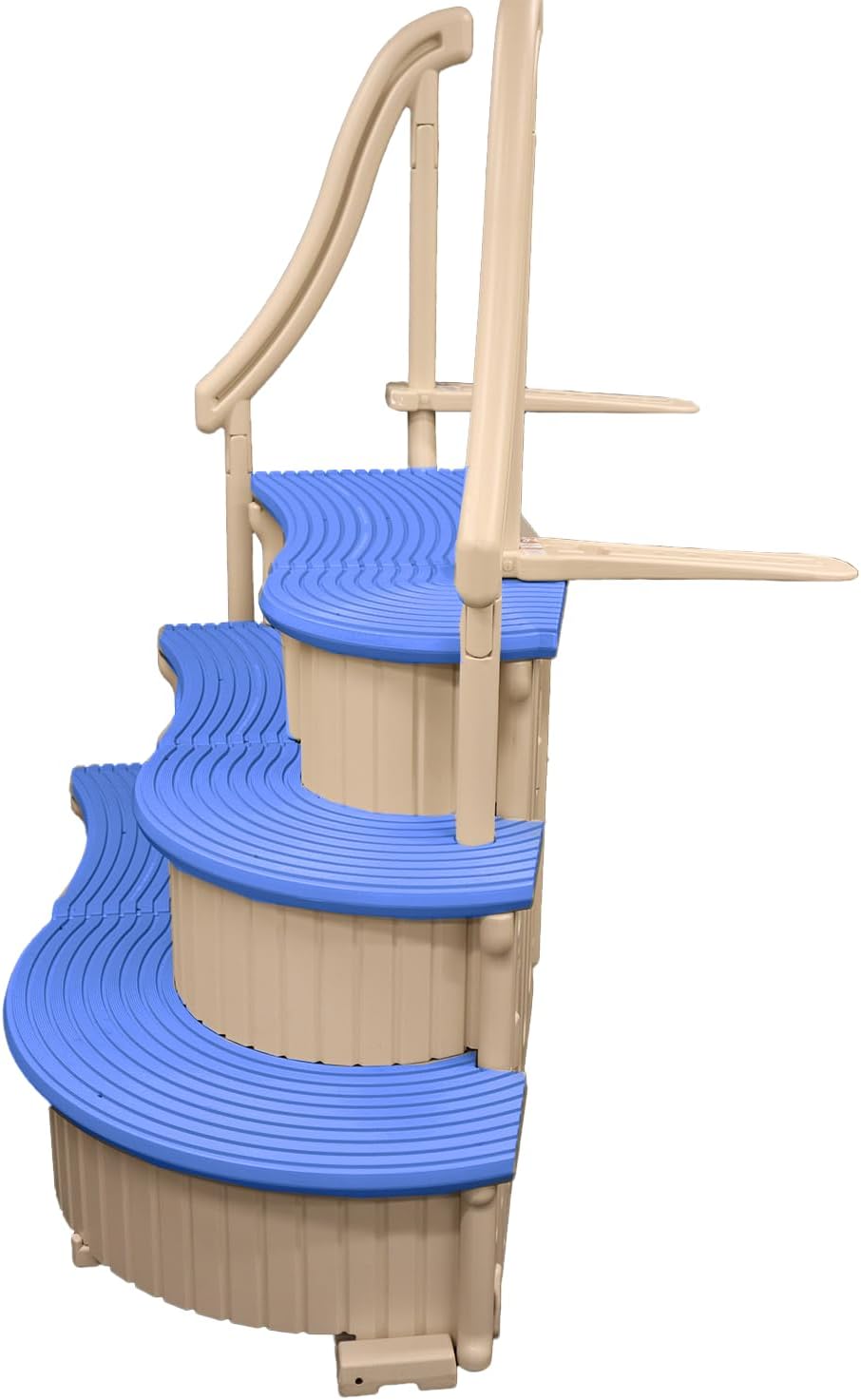 Confer Plastics Curved Drop-in Inground Pool Step 3 Tread Stair Entry System w/ 2 Handrails & Adjustable Mounting Brackets - Base Step, Grey Treads