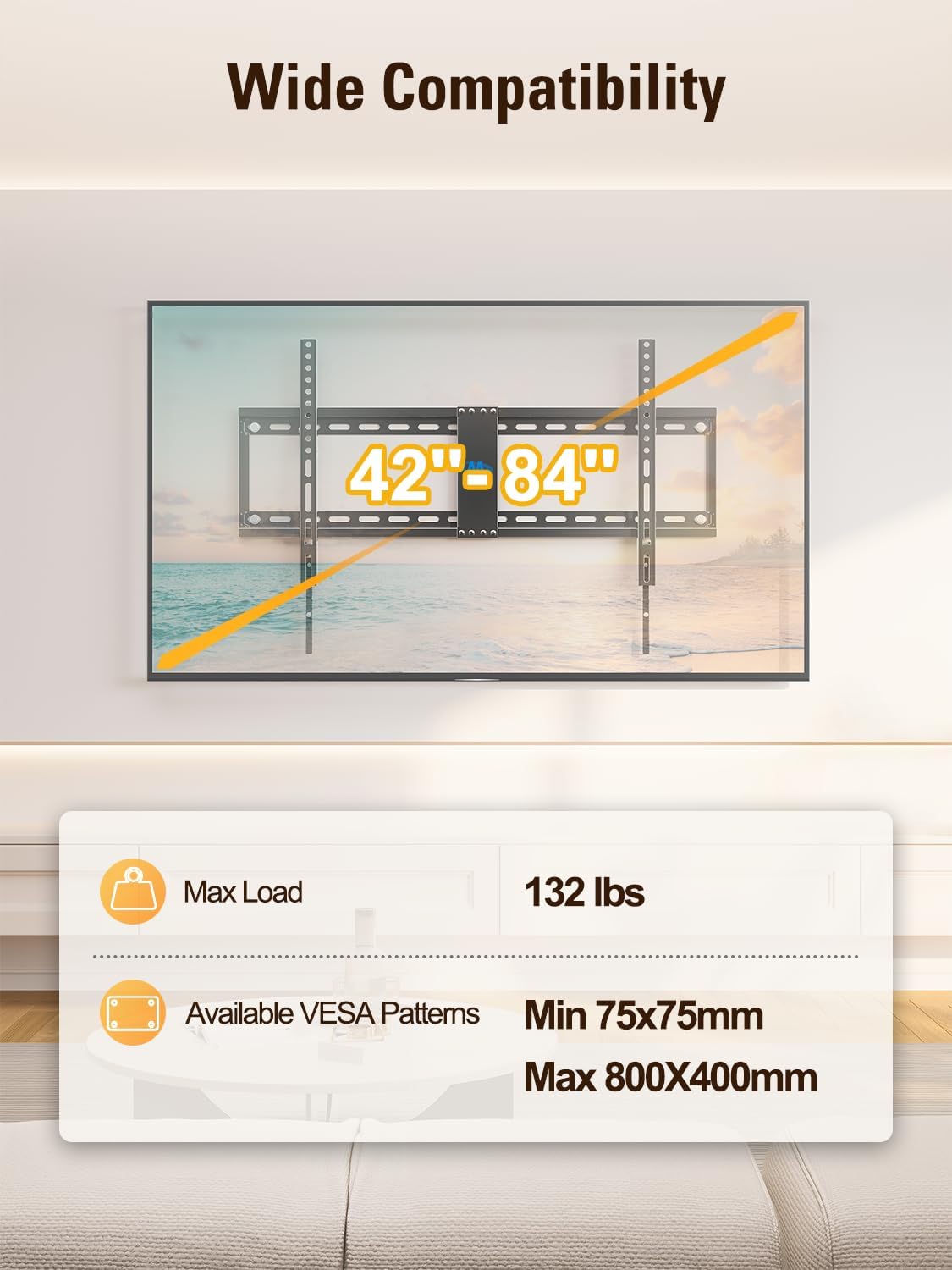 Mounting Dream Tilting TV Wall Mount for Most 37-90 Inch TVs up to 132lbs | Low Profile TV Mount Fits 16", 18", 24" Studs, Max VESA 600x400mm, Wall Mount TV Bracket with Quick Lock & Release, MD2268-LK