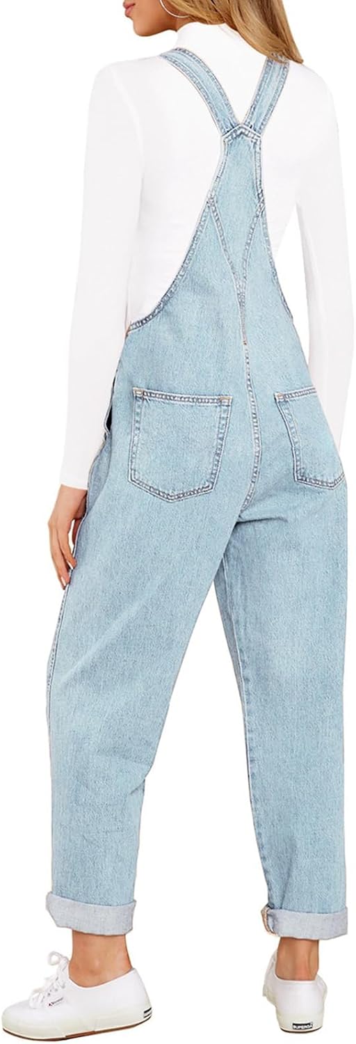 Vetinee Womens Classic Adjustable Straps Pockets Denim Bib Overalls Jeans Pants
