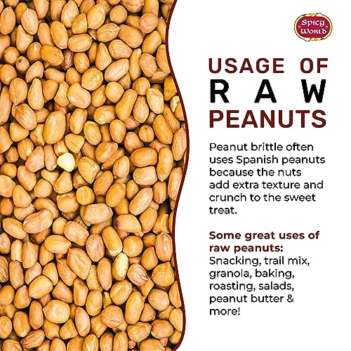 Spicy World Peanuts Raw Whole With Skin 4 LB Jumbo Bag (64oz) | Uncooked, Unsalted, All Natural, USA Grown Red Skin Spanish Grade