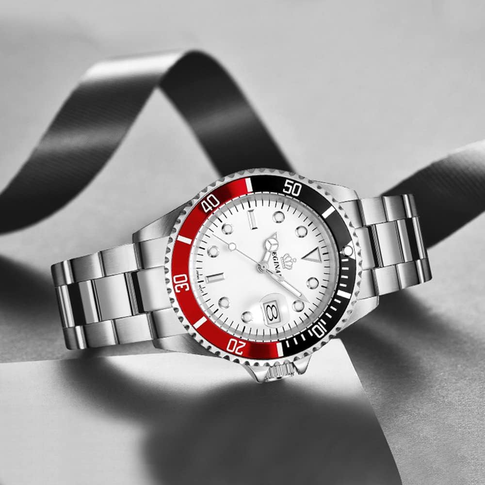 FANMIS Mens Luxury Watches Rotatable Bezel Sapphire Glass Luminous Hand Quartz Silver Tone Stainless Steel Watch